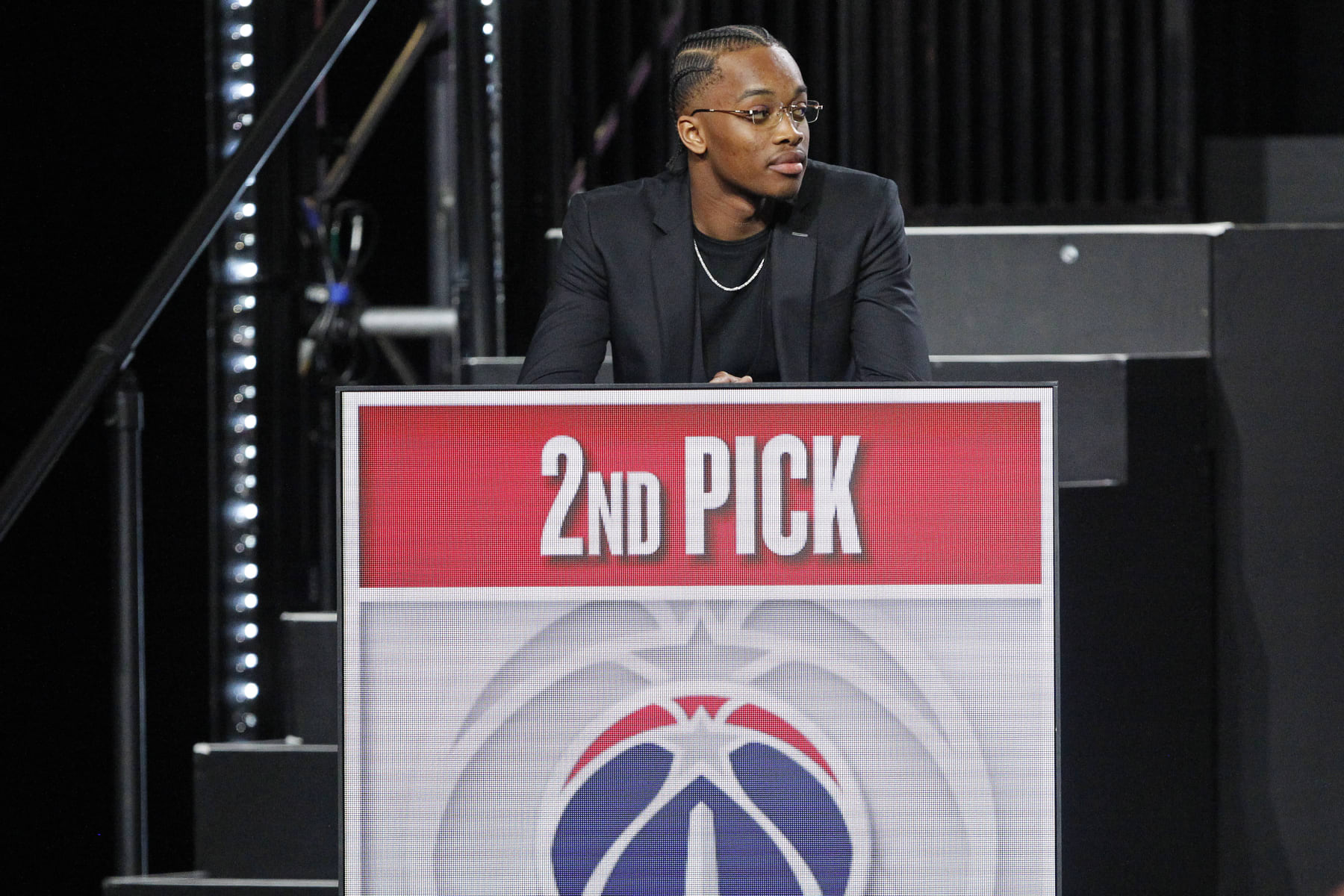 CHICAGO, IL -  MAY 12: Bilal Coulibaly #0 of the Washington Wizards looks on after winning the 2nd overall pick during the 2024 NBA Draft Lottery on May 12, 2024 at the McCormick Convention Center in Chicago, IL. NOTE TO USER: User expressly acknowledges and agrees that, by downloading and or using this photograph, User is consenting to the terms and conditions of the Getty Images License Agreement. Mandatory Copyright Notice: Copyright 2024 NBAE (Photo by Kena Krutsinger/NBAE via Getty Images)