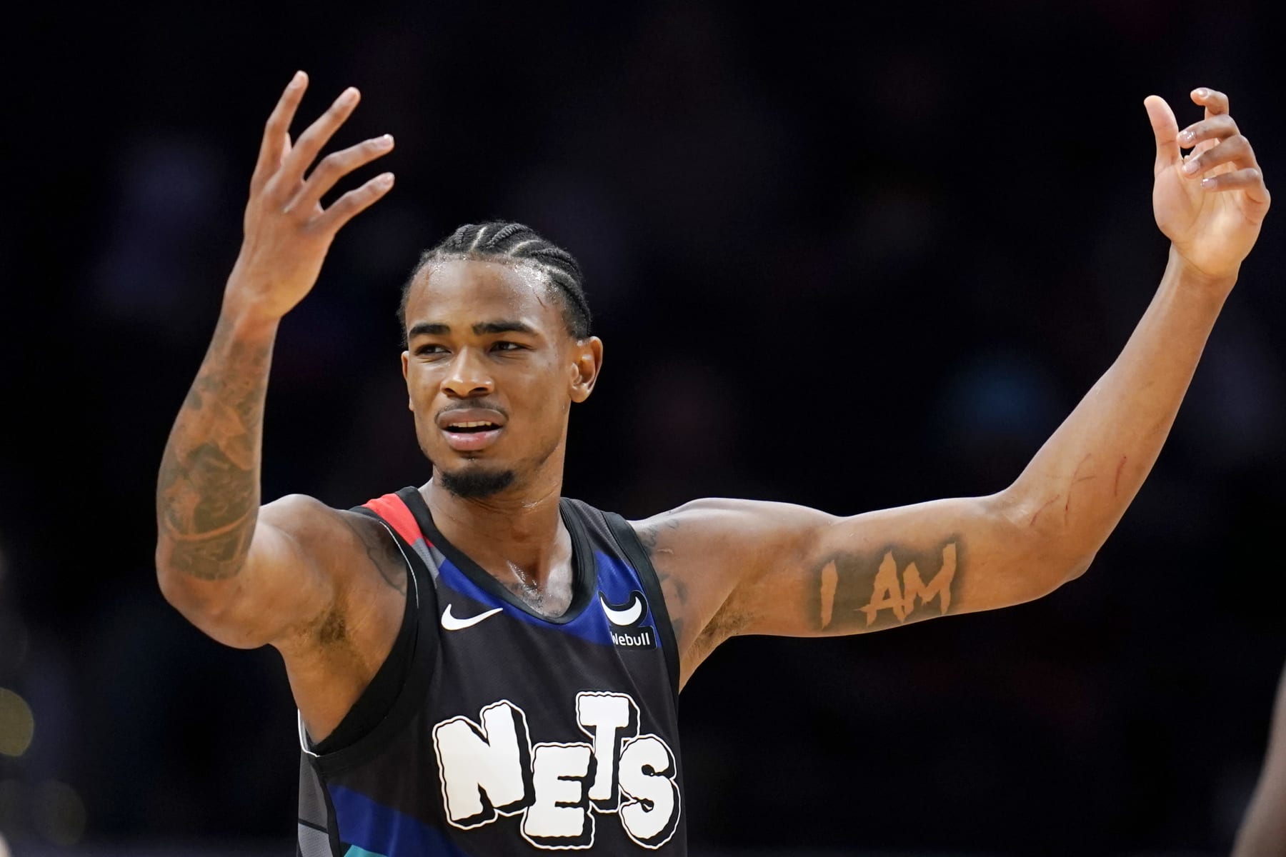WASHINGTON, DC - MARCH 27: Nic Claxton #33 of the Brooklyn Nets reacts to a foul call during the second half against the Washington Wizards at Capital One Arena on March 27, 2024 in Washington, DC. NOTE TO USER: User expressly acknowledges and agrees that, by downloading and or using this photograph, User is consenting to the terms and conditions of the Getty Images License Agreement. (Photo by Jess Rapfogel/Getty Images)