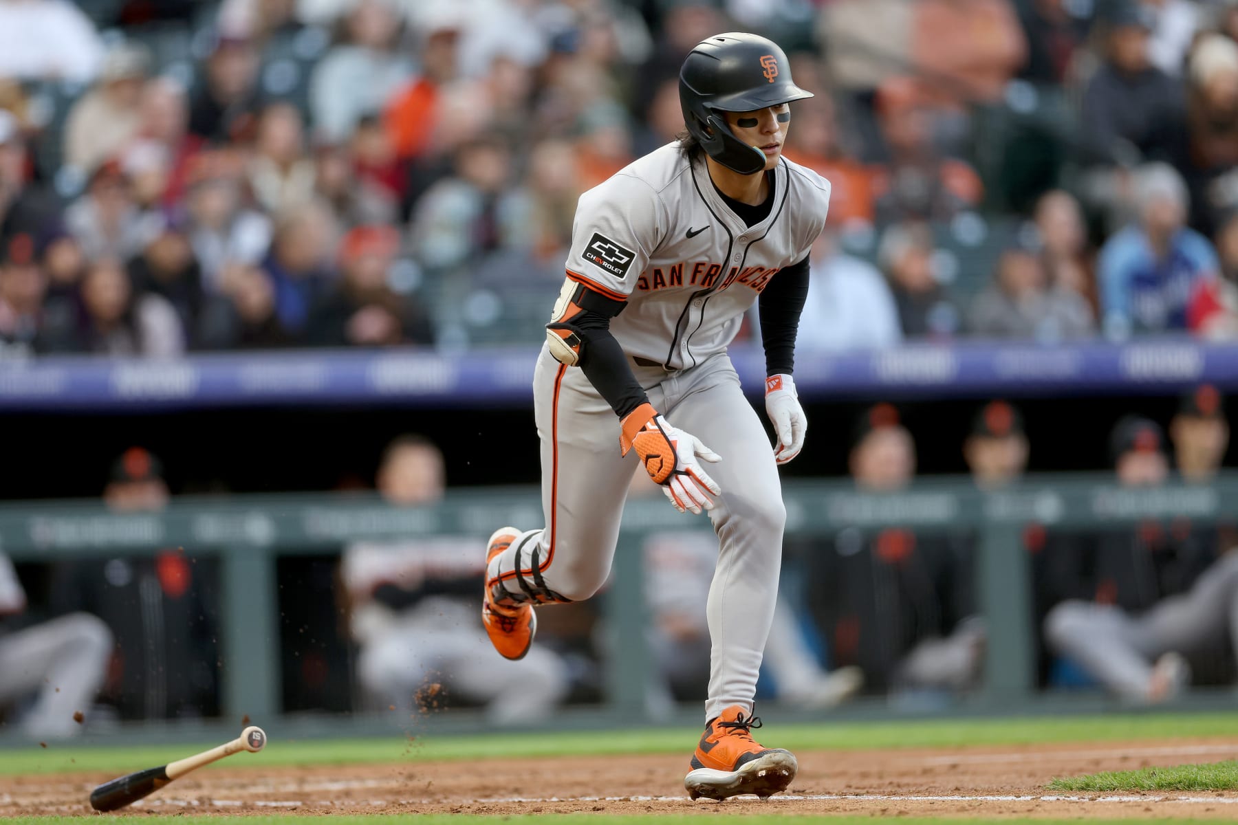 DENVER, COLORADO - MAY 08: Jung Hoo Lee #51 of the San Francisco Giants bats against the Colorado Rockies in the third inning at Coors Field on May 07, 2024 in Denver, Colorado. (Photo by Matthew Stockman/Getty Images)