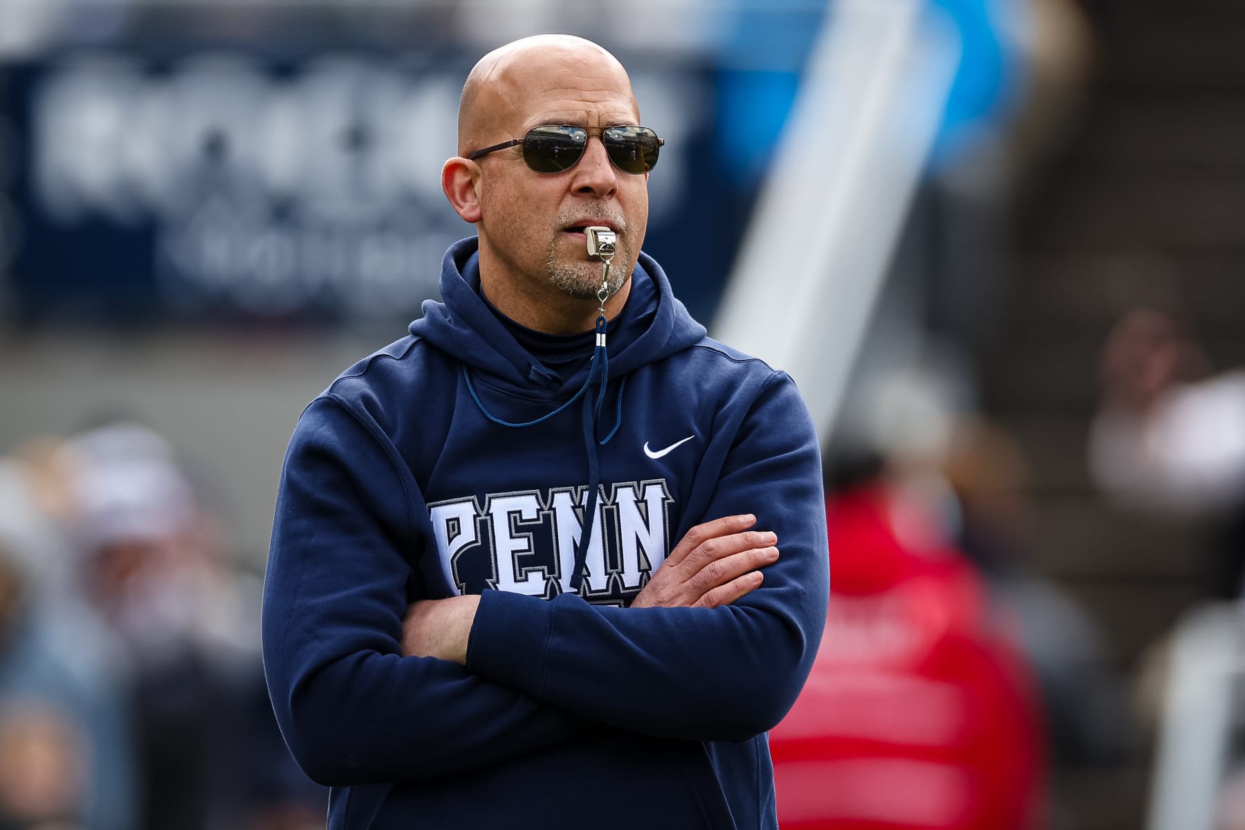 STATE COLLEGE, PA - APRIL 13: Head coach James Franklin looks on during the Penn State Spring Football Game at Beaver Stadium on April 13, 2024 in State College, Pennsylvania. (Photo by Scott Taetsch/Getty Images)