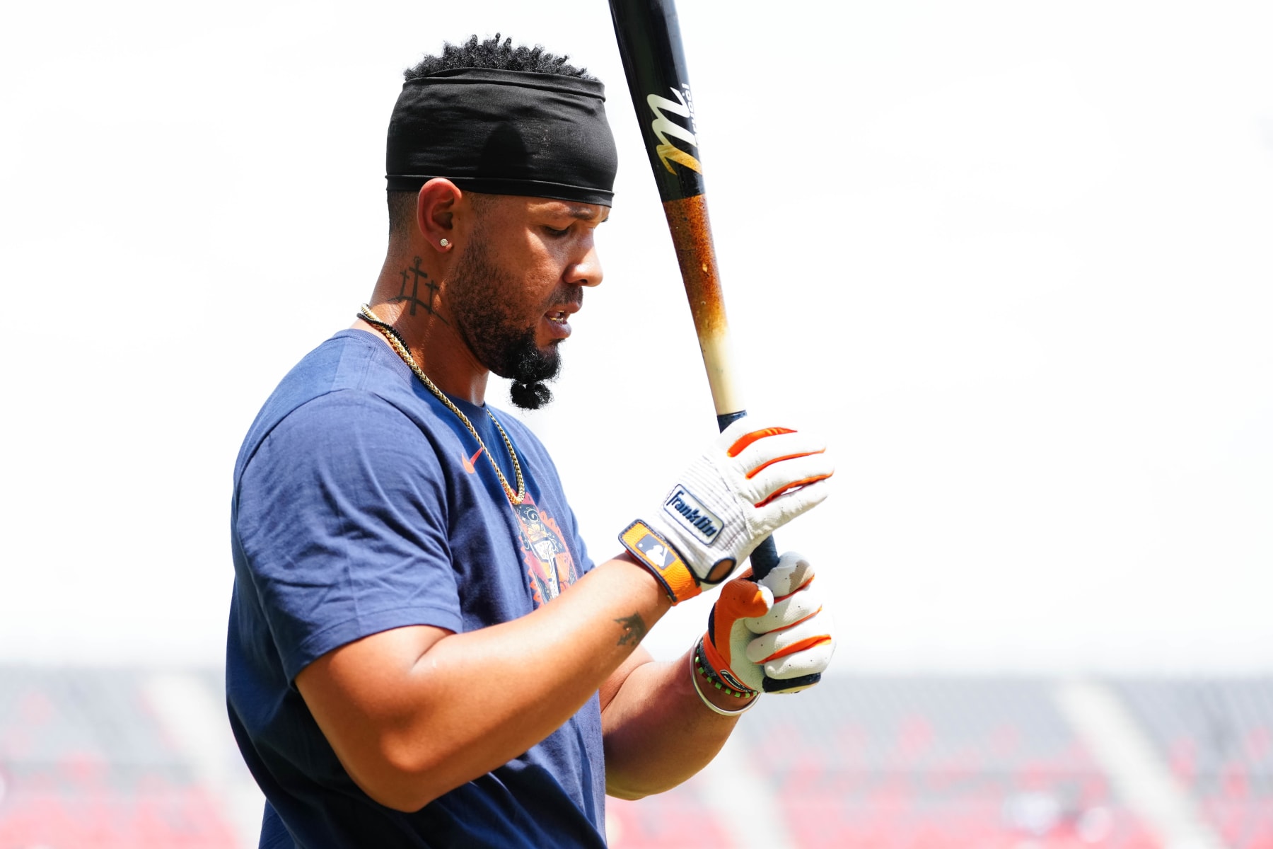 MEXICO CITY, MEXICO - APRIL 27:  Jose Abreu #79 of the Houston Astros takes batting practice prior to a 2024 Mexico City Series game between the Houston Astros and the Colorado Rockies at Alfredo Harp Helú Stadium on Saturday, April 27, 2024 in Mexico City, Mexico. (Photo by Mary DeCicco/MLB Photos via Getty Images)