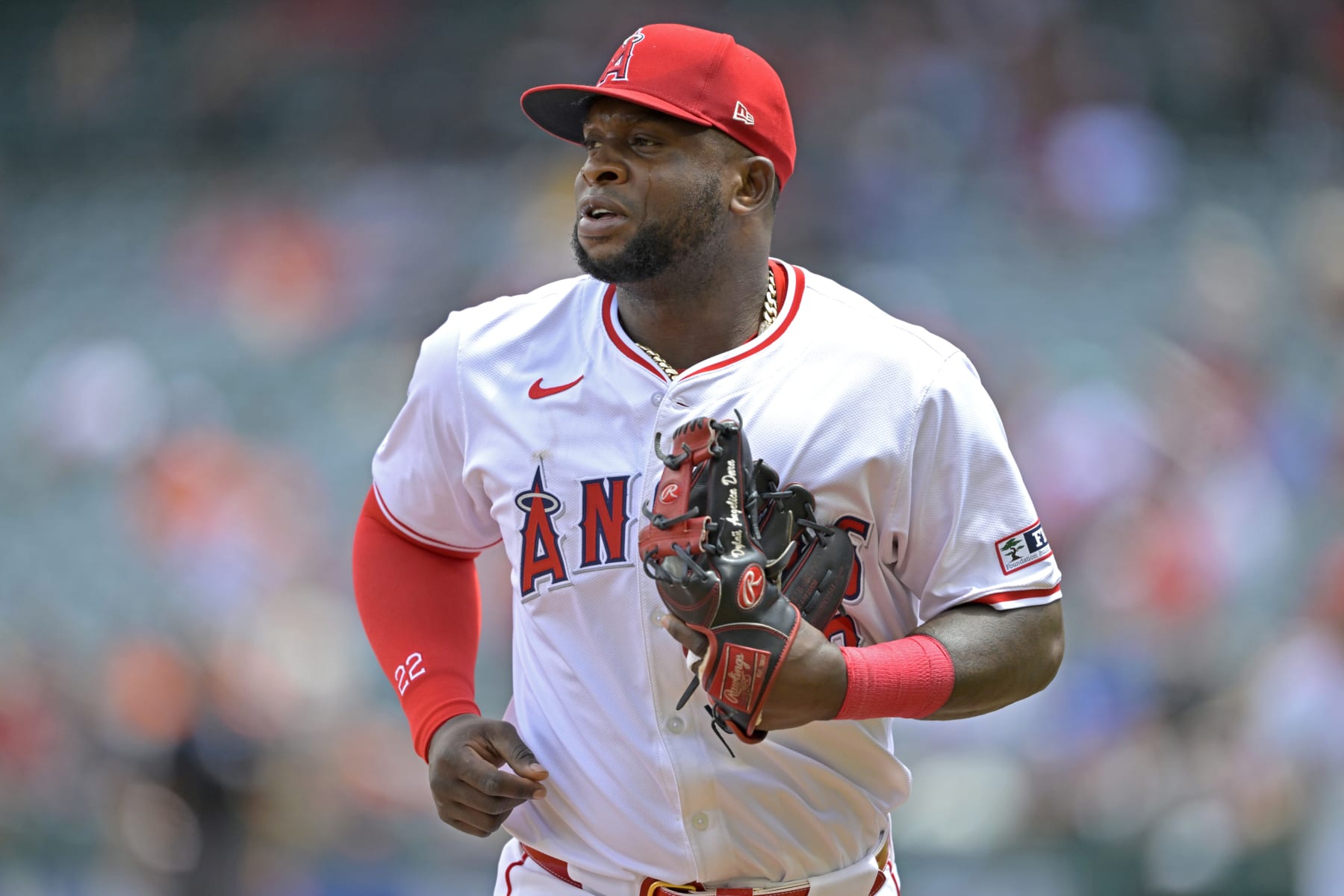 ANAHEIM, CALIFORNIA - APRIL 24: Miguel Sanó #22 of the Los Angeles Angels on the field against the Baltimore Orioles at Angel Stadium of Anaheim on April 24, 2024 in Anaheim, California. (Photo by Jayne Kamin-Oncea/Getty Images)
