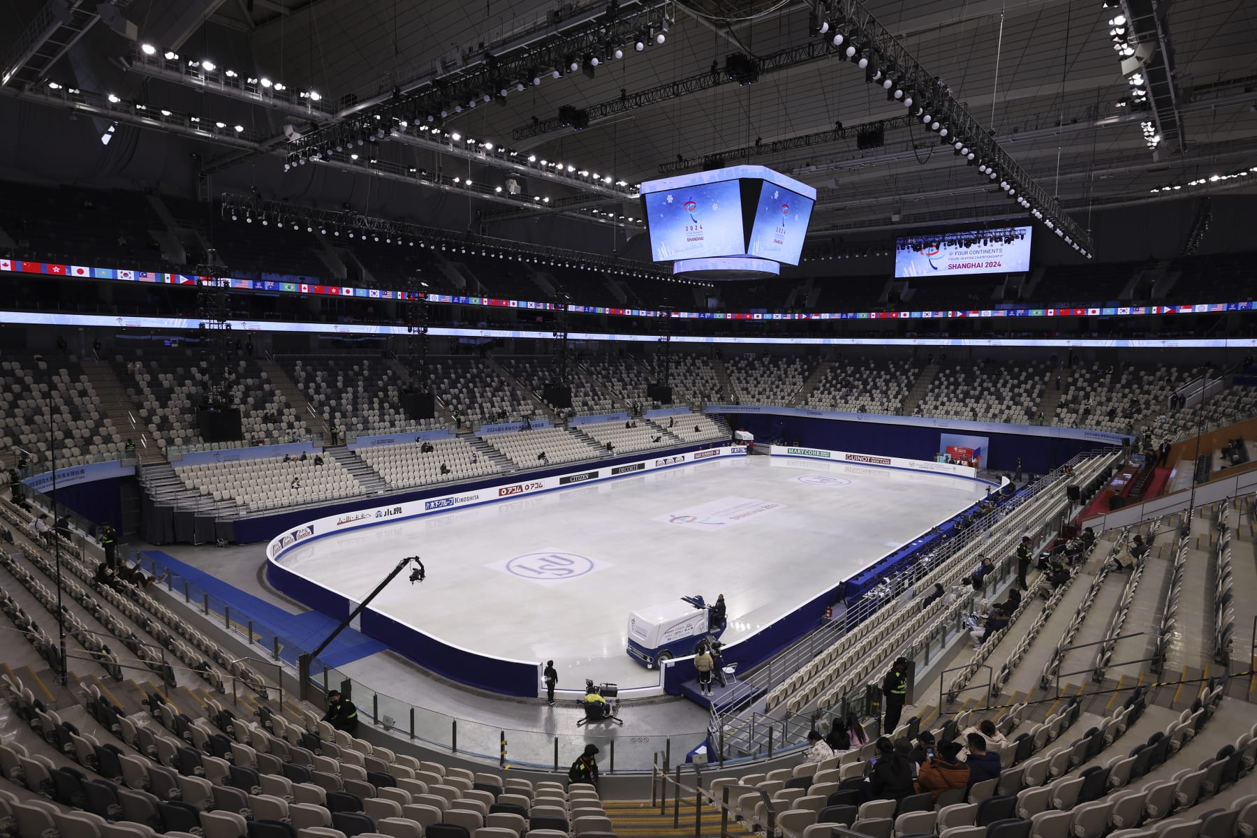 SHANGHAI, CHINA - FEBRUARY 01:General views of the Ice Rink ahead on day one of the ISU Four Continents Figure Skating Championships at SPD Bank Oriental Sports Center on February 1, 2024 in Shanghai, China.(Photo by Zhe Ji/International Skating Union via Getty Images)