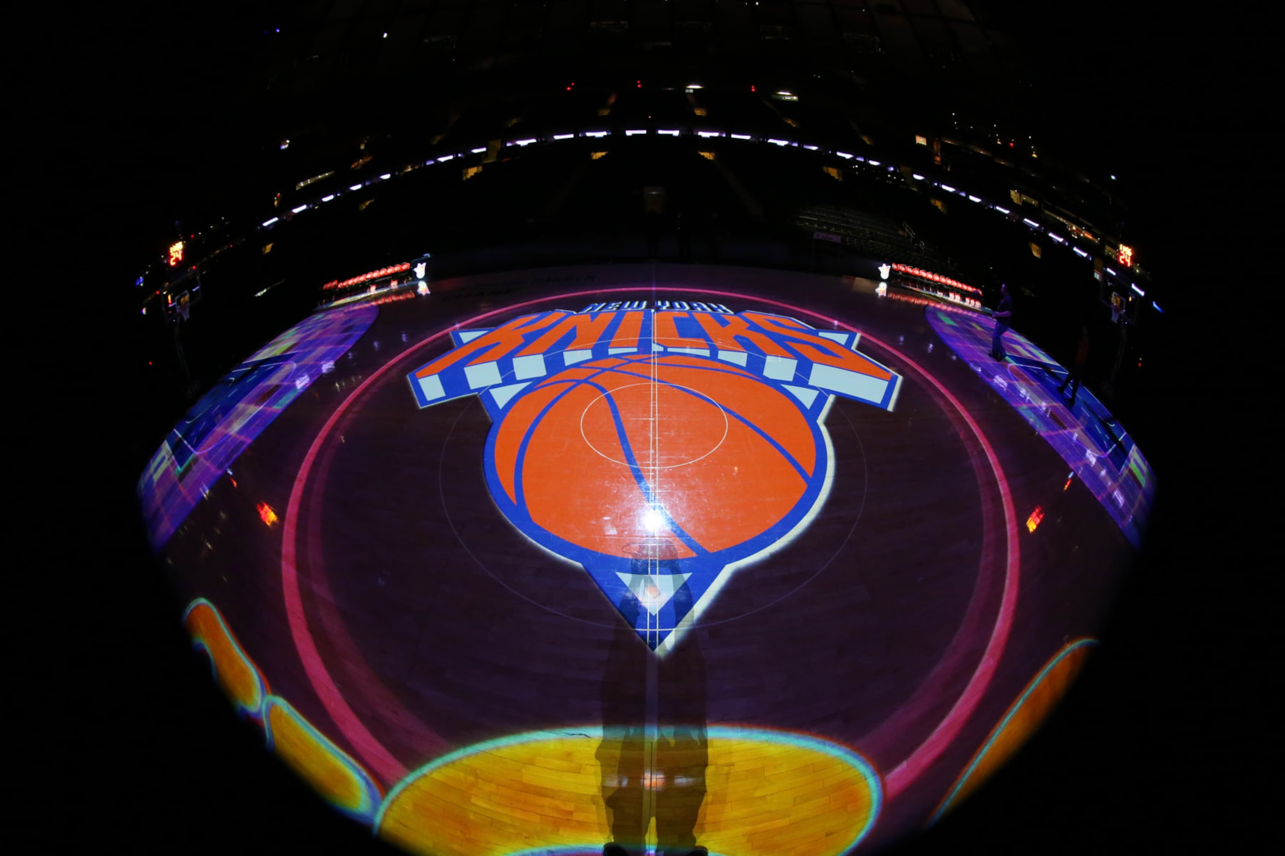 NEW YORK, NY - DECEMBER 4:  A general view of the New York Knicks logo before a game against the Sacramento Kings on December 4, 2016 at Madison Square Garden in New York City, New York. NOTE TO USER: User expressly acknowledges and agrees that, by downloading and/or using this photograph, user is consenting to the terms and conditions of the Getty Images License Agreement. Mandatory Copyright Notice: Copyright 2016 NBAE (Photo by Nathaniel S. Butler/NBAE via Getty Images)