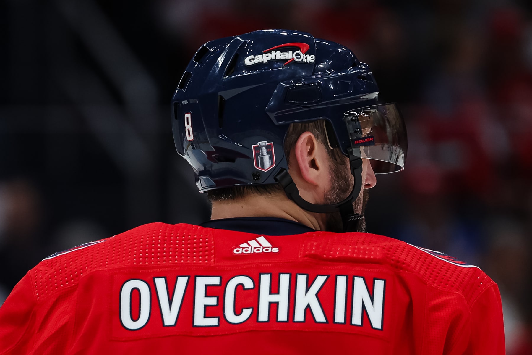 WASHINGTON, DC - APRIL 28: Alex Ovechkin #8 of the Washington Capitals looks on during the third period in Game Four of the First Round of the 2024 Stanley Cup Playoffs against the New York Rangers at Capital One Arena on April 28, 2024 in Washington, DC. (Photo by Scott Taetsch/Getty Images)