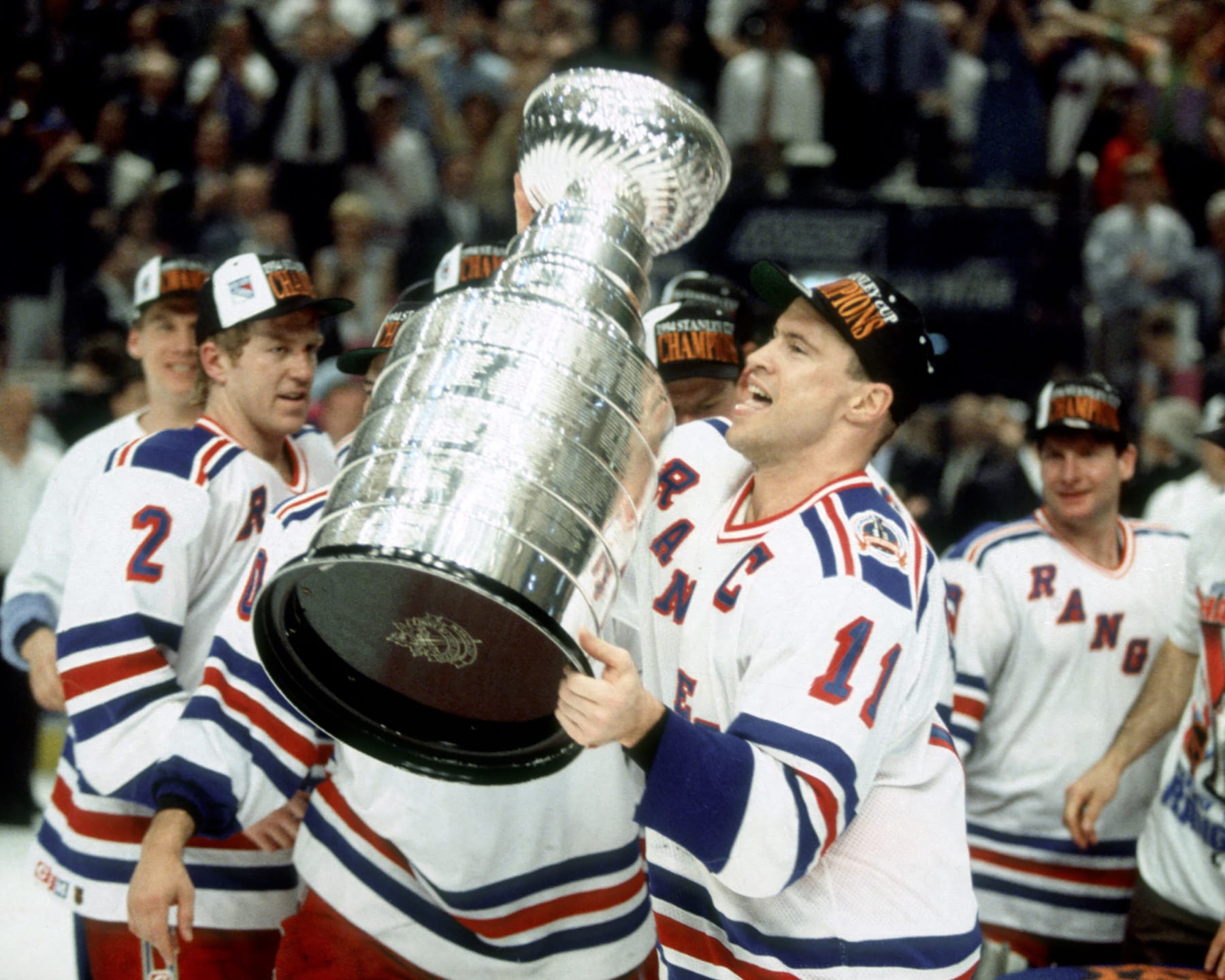 2002 Season: Mark Messier 1993-94 Stanley Cup celebration. (Photo by Bruce Bennett Studios via Getty Images Studios/Getty Images)