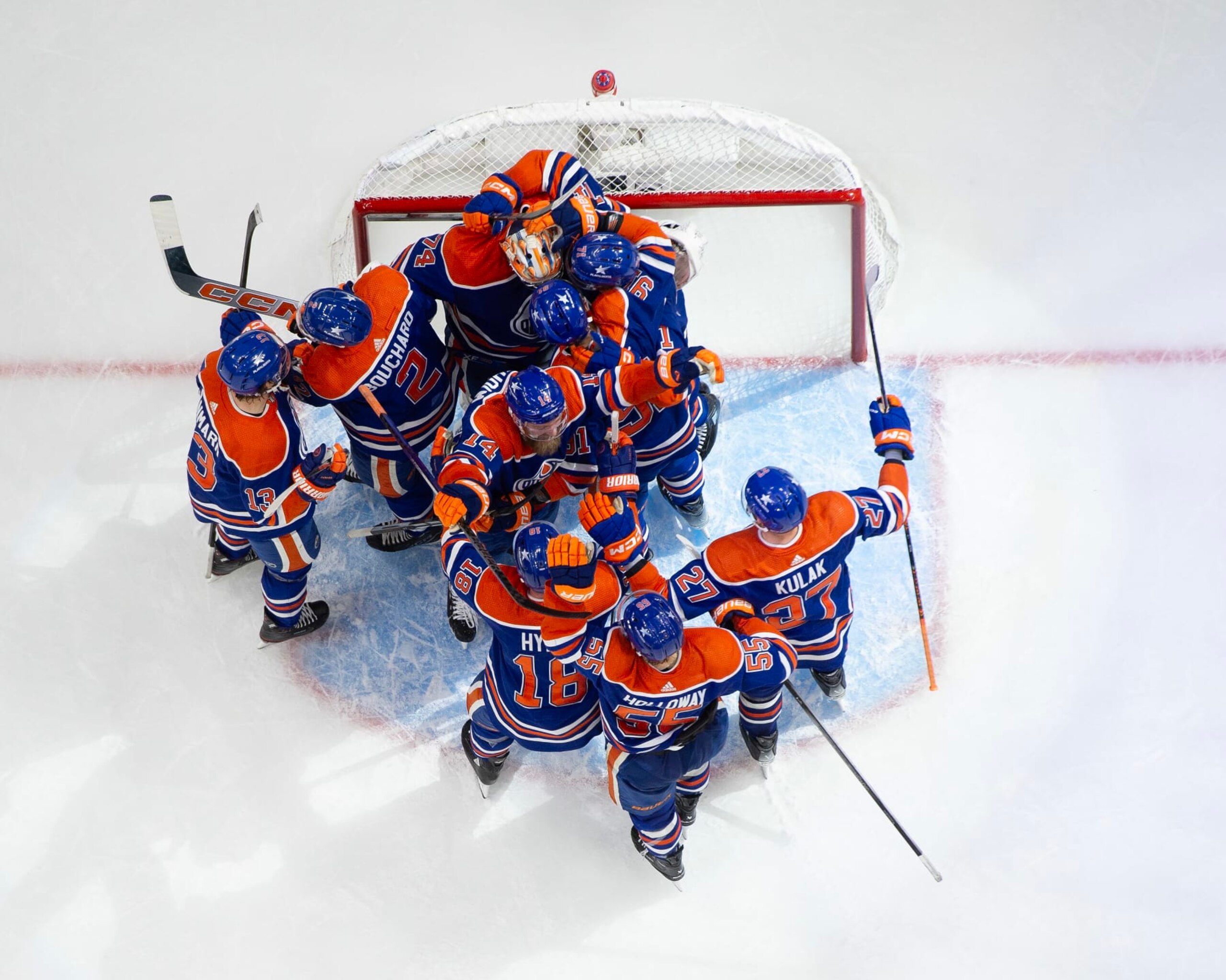 EDMONTON, CANADA - JUNE 02: The Edmonton Oilers celebrate after defeating the Dallas Stars in Game Six of the Western Conference Final of the 2024 Stanley Cup Playoffs at Rogers Place on June 2, 2024, in Edmonton, Alberta, Canada. (Photo by Andy Devlin/NHLI via Getty Images)