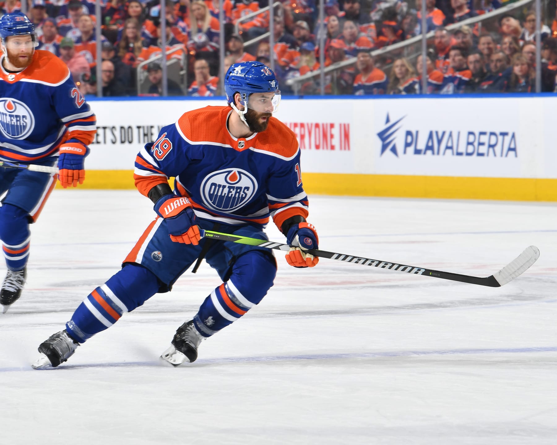 EDMONTON, CANADA - MAY 29: Adam Henrique #19 of the Edmonton Oilers in action during Game Four of the Western Conference Final of the 2024 Stanley Cup Playoffs against the Dallas Stars at Rogers Place on May 29, 2024, in Edmonton, Alberta, Canada. (Photo by Andy Devlin/NHLI via Getty Images)