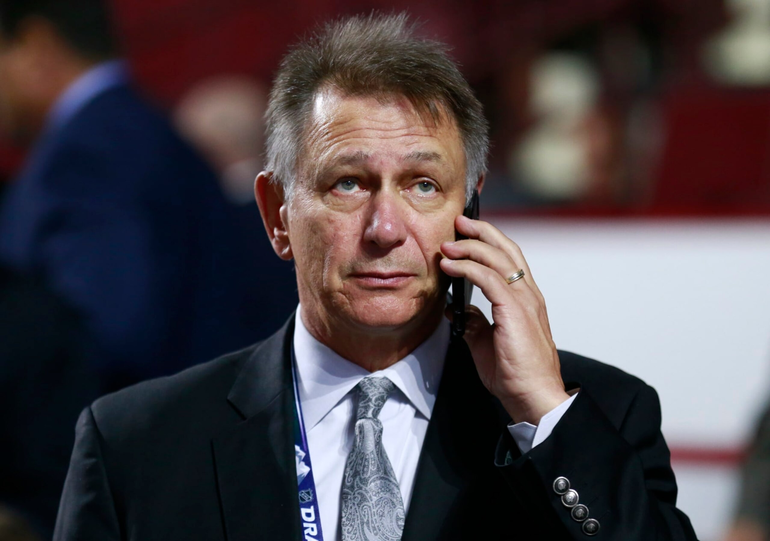 VANCOUVER, BRITISH COLUMBIA - JUNE 22: General manager Ken Holland of the Edmonton Oilers is seen talking of the phone during Rounds 2-7 of the 2019 NHL Draft at Rogers Arena on June 22, 2019 in Vancouver, Canada. (Photo by Jeff Vinnick/NHLI via Getty Images)