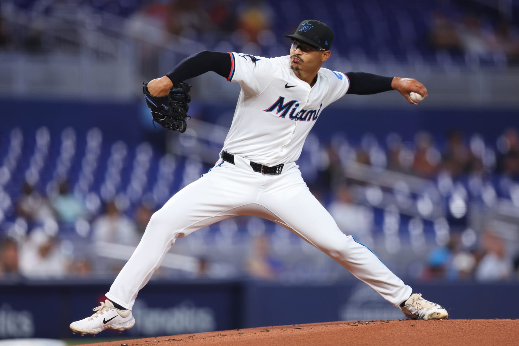 MIAMI, FLORIDA - JUNE 04: Jesús Luzardo #44 of the Miami Marlins pitches against the Tampa Bay Rays during the first inning of the game at loanDepot park on June 04, 2024 in Miami, Florida. (Photo by Megan Briggs/Getty Images)
