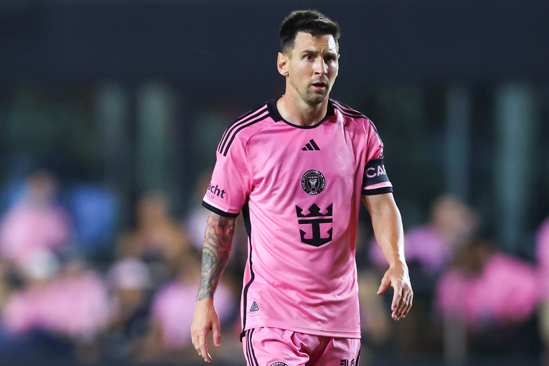 FORT LAUDERDALE, FLORIDA - JUNE 01: Lionel Messi #10 of Inter Miami looks on during the second half of the game against St. Louis City at Chase Stadium on June 01, 2024 in Fort Lauderdale, Florida. (Photo by Megan Briggs/Getty Images)