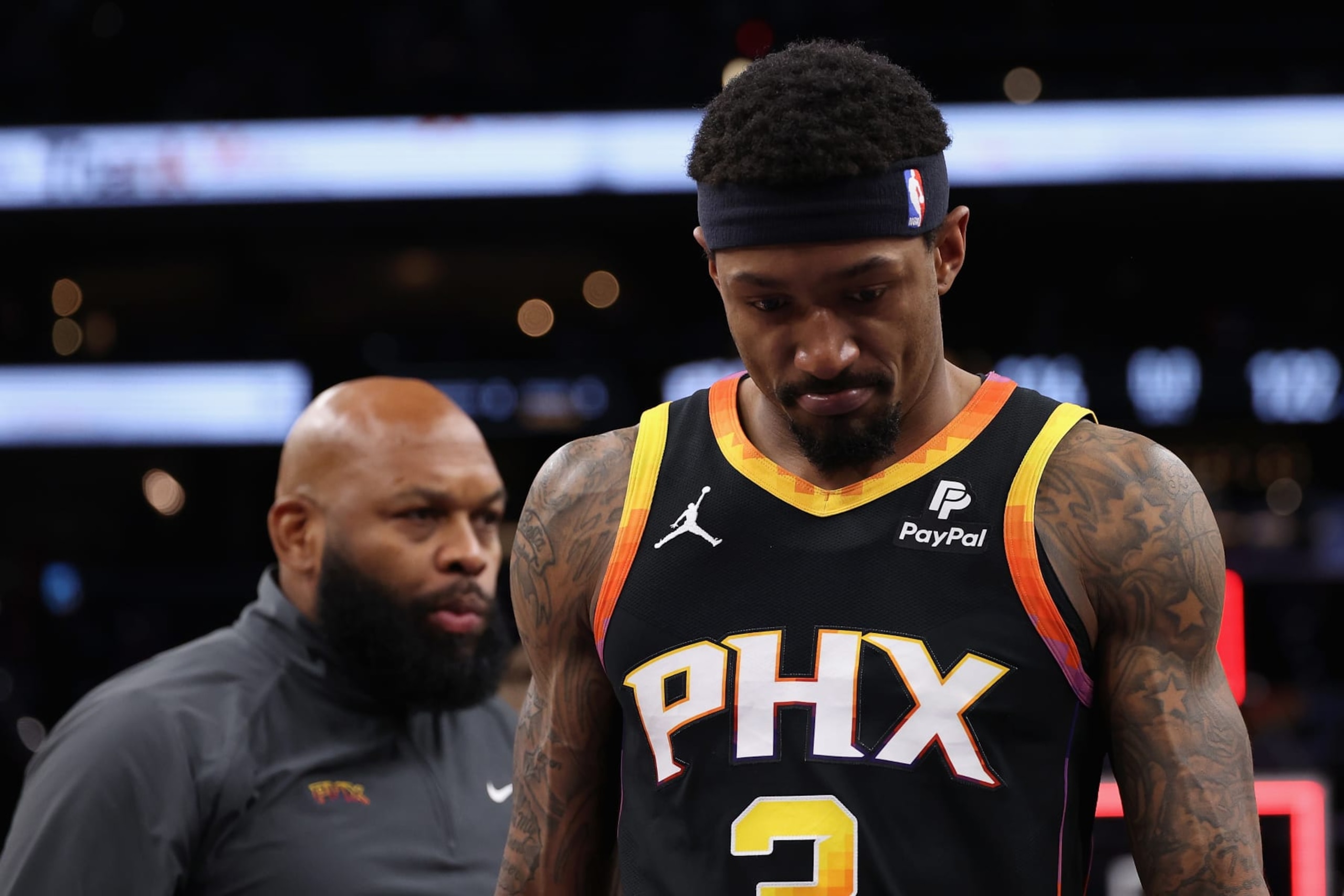 PHOENIX, ARIZONA - APRIL 28: Bradley Beal #3 of the Phoenix Suns walks off the court after being defeated in game four of the Western Conference First Round Playoffs at Footprint Center on April 28, 2024 in Phoenix, Arizona. The Timberwolves defeated the Suns 122-116 and win the series 4-0. NOTE TO USER: User expressly acknowledges and agrees that, by downloading and or using this photograph, User is consenting to the terms and conditions of the Getty Images License Agreement. (Photo by Christian Petersen/Getty Images) PHOENIX, ARIZONA - APRIL 28: Bradley Beal #3 of the Phoenix Suns walks off the court after being defeated in game four of the Western Conference First Round Playoffs at Footprint Center on April 28, 2024 in Phoenix, Arizona. The Timberwolves defeated the Suns 122-116 and win the series 4-0. NOTE TO USER: User expressly acknowledges and agrees that, by downloading and or using this photograph, User is consenting to the terms and conditions of the Getty Images License Agreement. (Photo by Christian Petersen/Getty Images)