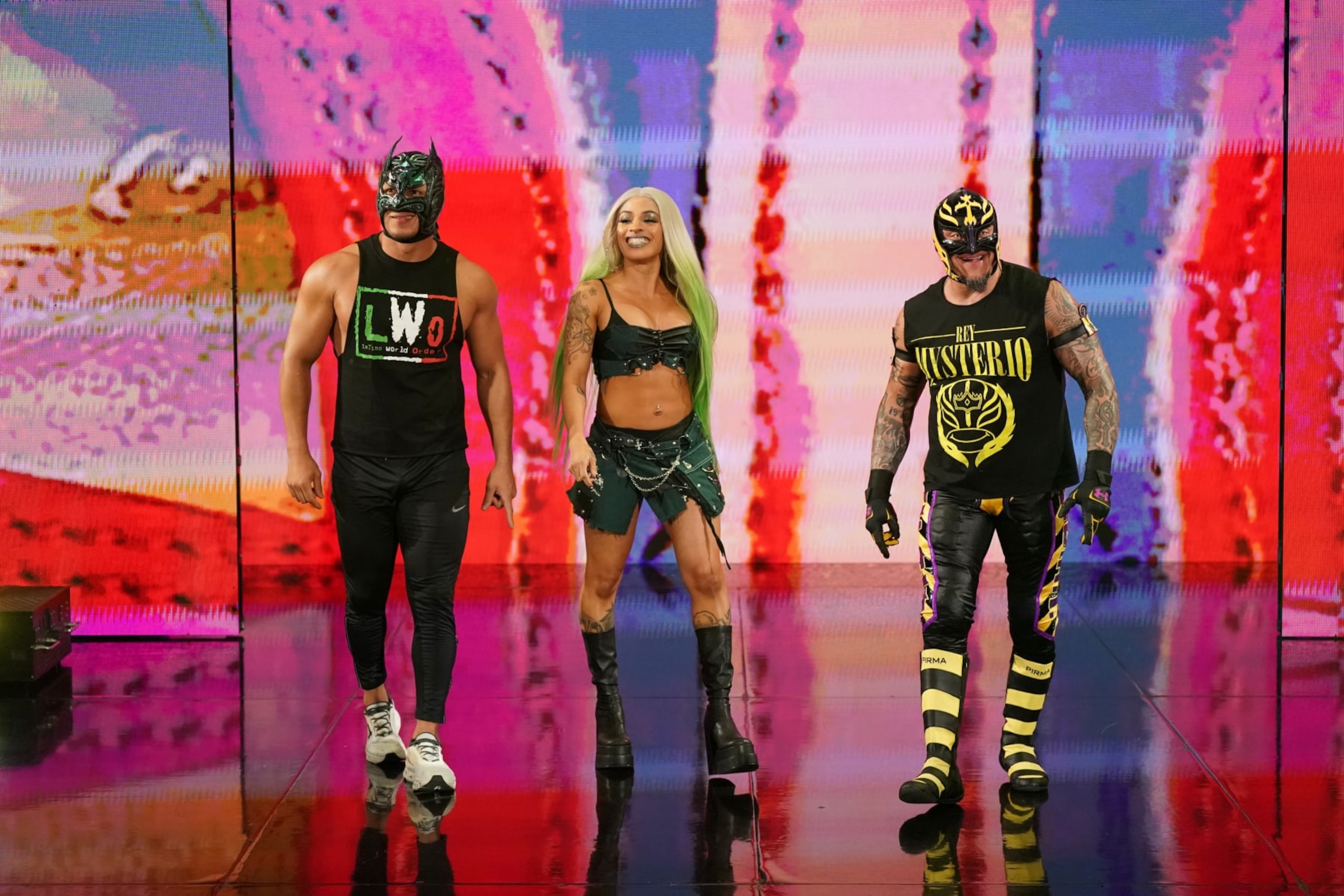 SAVANNAH, GEORGIA - MAY 27: Rey Mysterio with the LWO make their way to the ring during Monday Night RAW at Enmarket Arena on May 27, 2024 in Savannah, Georgia. (Photo by WWE/Getty Images) SAVANNAH, GEORGIA - MAY 27: Rey Mysterio with the LWO make their way to the ring during Monday Night RAW at Enmarket Arena on May 27, 2024 in Savannah, Georgia. (Photo by WWE/Getty Images)
