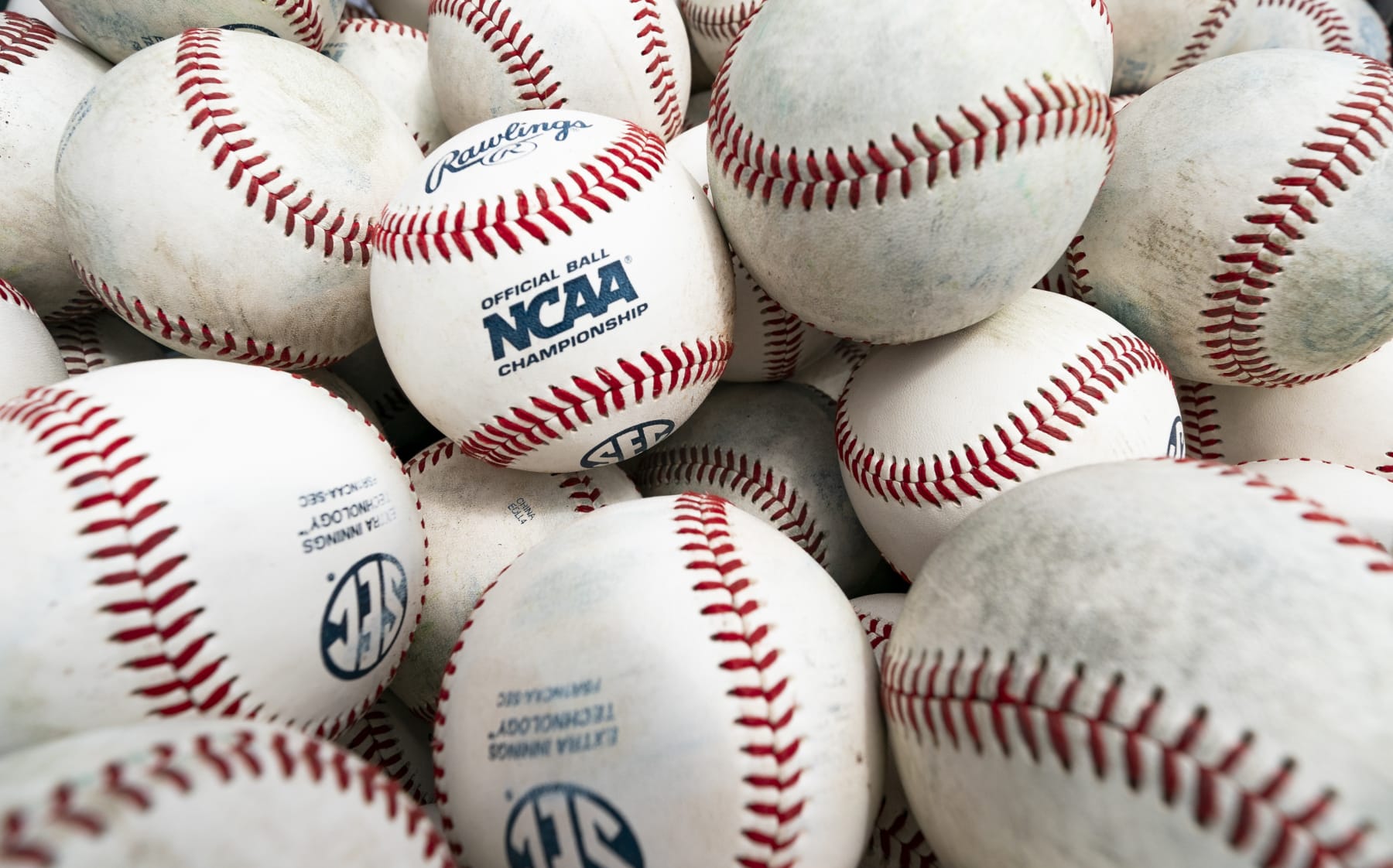 OMAHA, NEBRASKA - JUNE 25: A detailed view of baseballs prior to Game 2 of the NCAA College World Series baseball finals between the Florida Gators and the LSU Tigers at Charles Schwab Field on June 25, 2023 in Omaha, Nebraska. (Photo by Jay Biggerstaff/Getty Images)