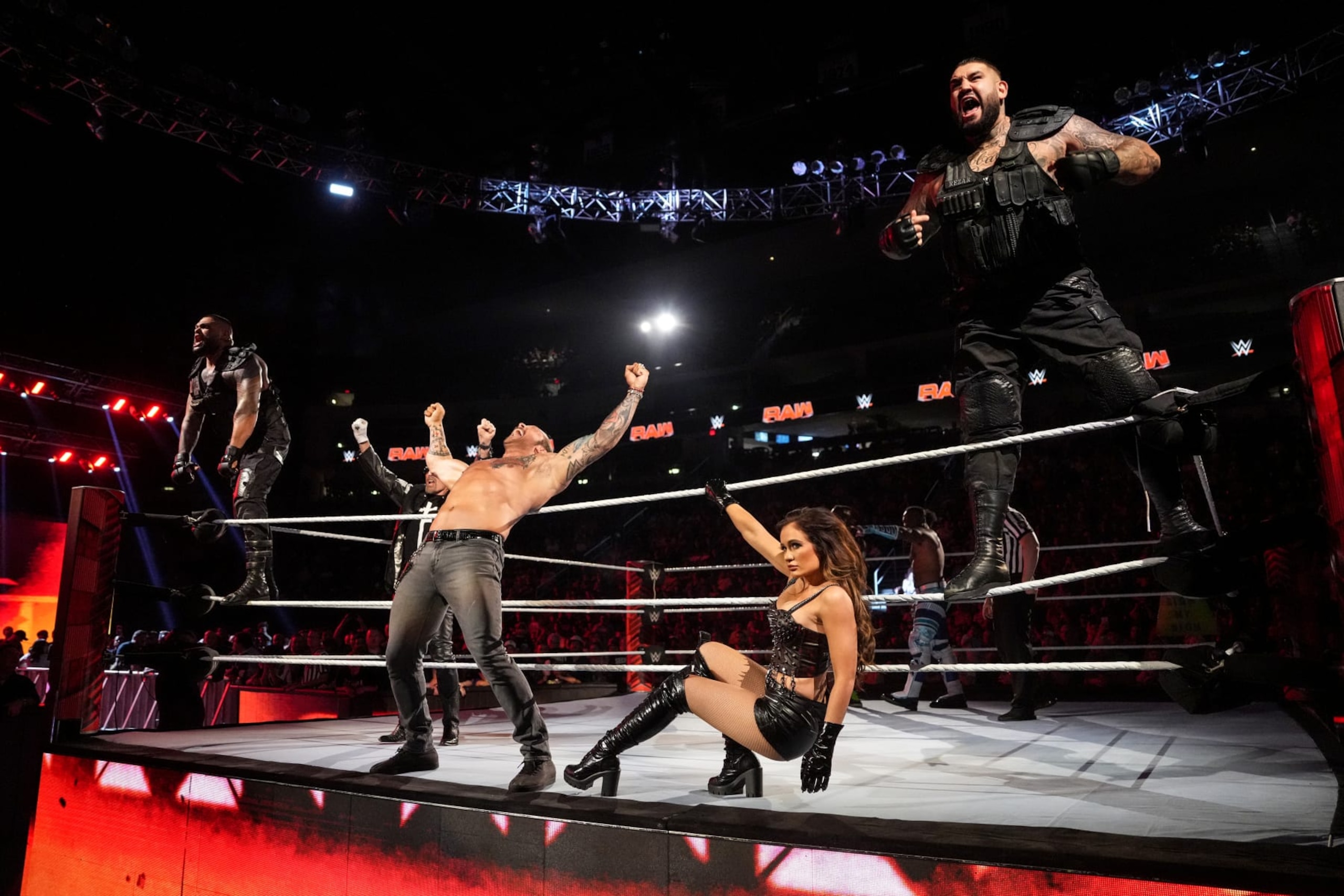 HERSHEY, PENNSYLVANIA - JUNE 03: Final Testiment enter the ring during Monday Night RAW at Giant Center on June 3, 2024 in Hershey, Pennsylvania. (Photo by WWE/Getty Images) HERSHEY, PENNSYLVANIA - JUNE 03: Final Testiment enter the ring during Monday Night RAW at Giant Center on June 3, 2024 in Hershey, Pennsylvania. (Photo by WWE/Getty Images)