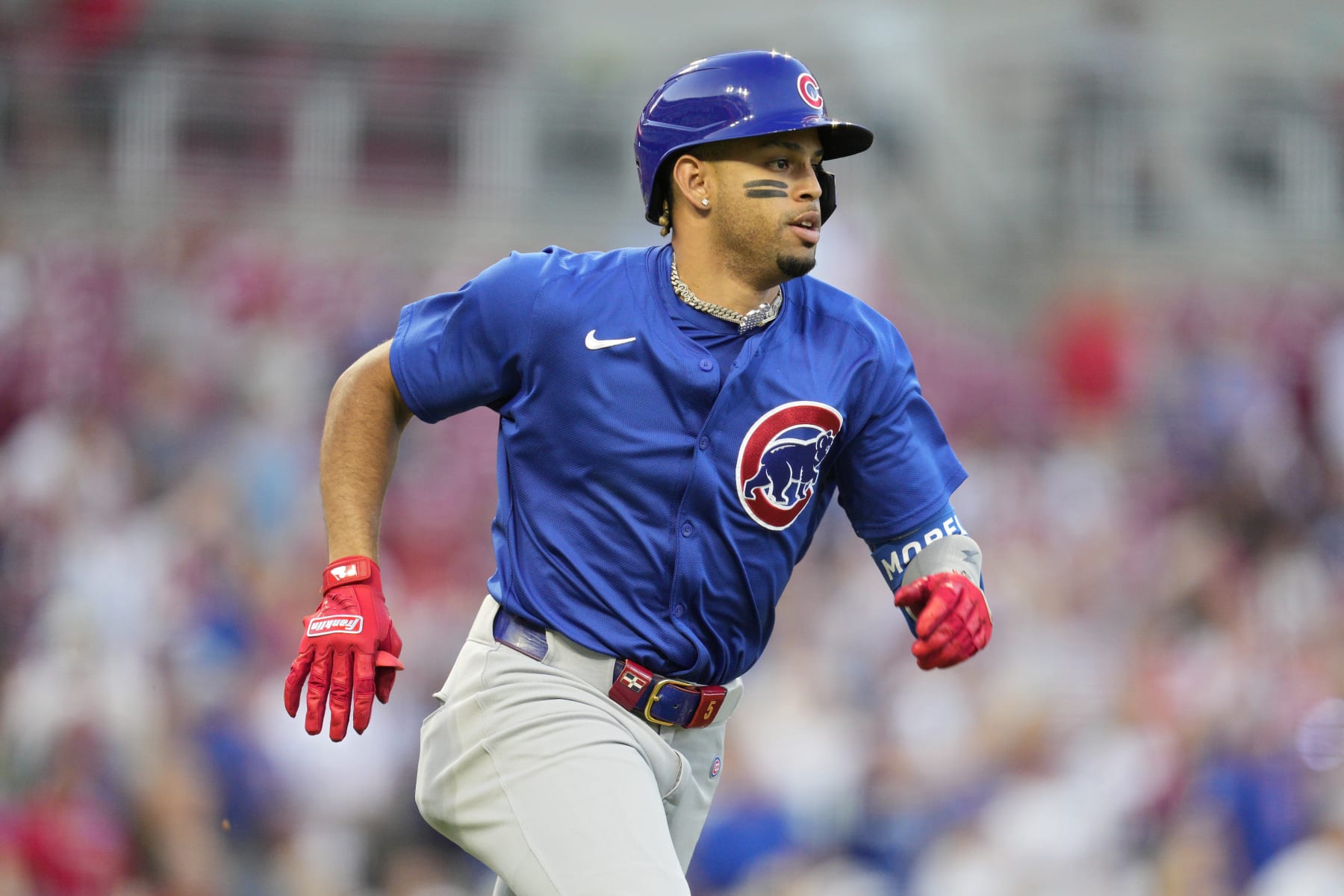 CINCINNATI, OHIO - JUNE 06: Christopher Morel #5 of the Chicago Cubs watches his two-run home run against the Cincinnati Reds at Great American Ball Park on June 06, 2024 in Cincinnati, Ohio. (Photo by Jeff Dean/Getty Images)