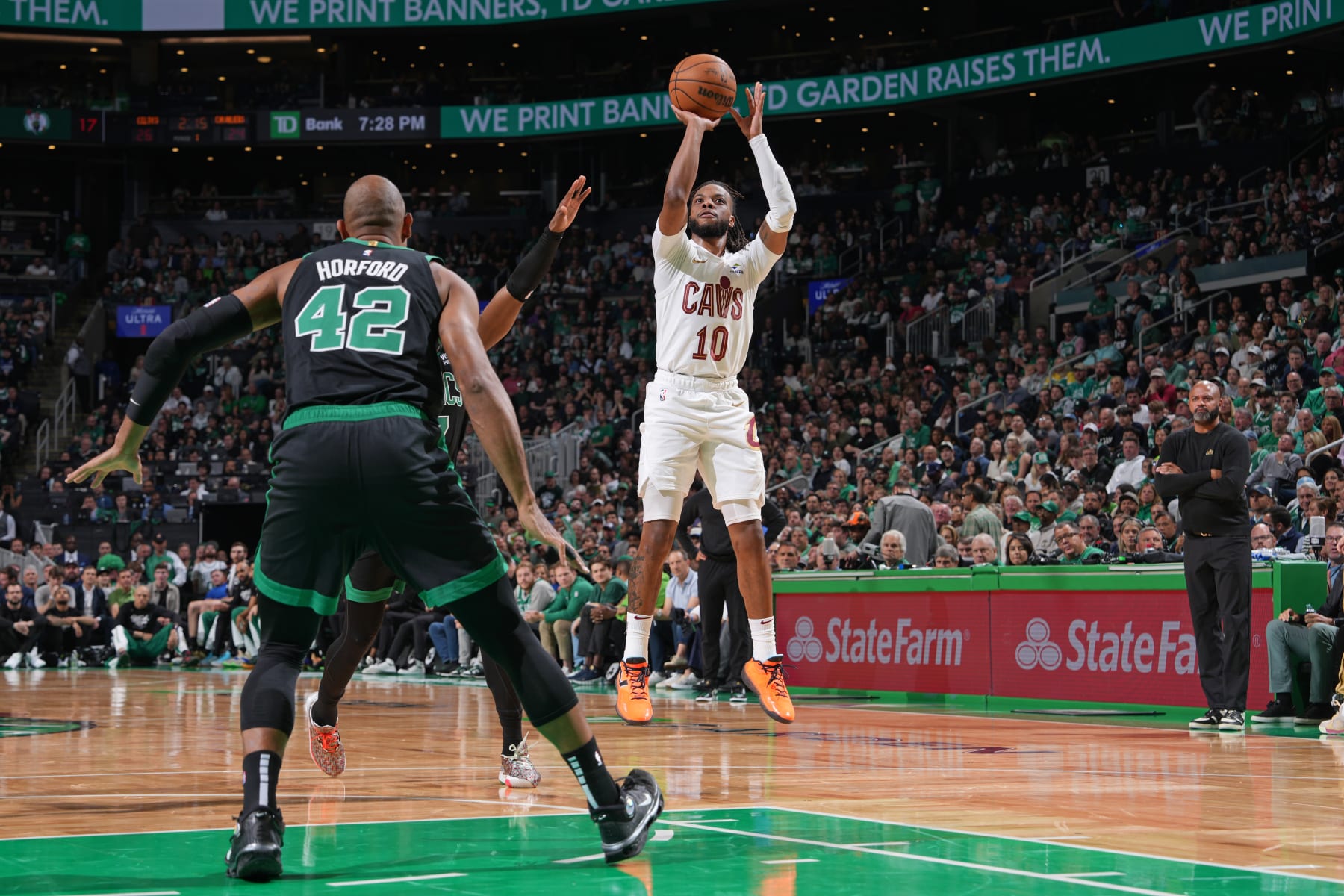 BOSTON, MA - MAY 15: Darius Garland #10 of the Cleveland Cavaliers shoots the ball during the game against the Boston Celtics during Round 2 Game 5 of the 2024 NBA Playoffs on May 15, 2024 at the TD Garden in Boston, Massachusetts. NOTE TO USER: User expressly acknowledges and agrees that, by downloading and or using this photograph, User is consenting to the terms and conditions of the Getty Images License Agreement. Mandatory Copyright Notice: Copyright 2024 NBAE  (Photo by Jesse D. Garrabrant/NBAE via Getty Images)