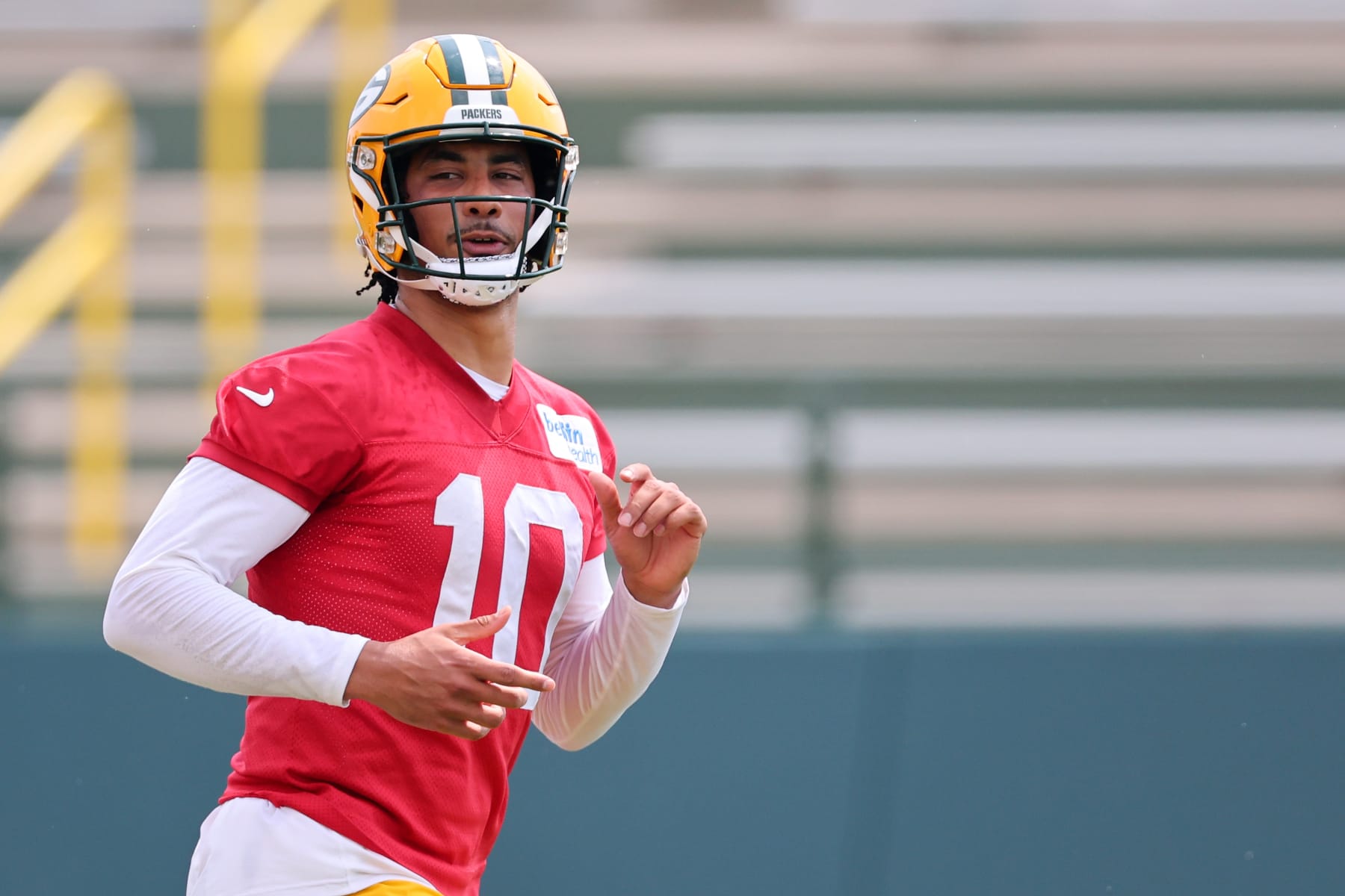 GREEN BAY, WISCONSIN - JUNE 04: Jordan Love #10 of the Green Bay Packers participates in drills during the Green Bay Packers Minicamp at Ray Nitschke Field on June 04, 2024 in Green Bay, Wisconsin. (Photo by Stacy Revere/Getty Images)