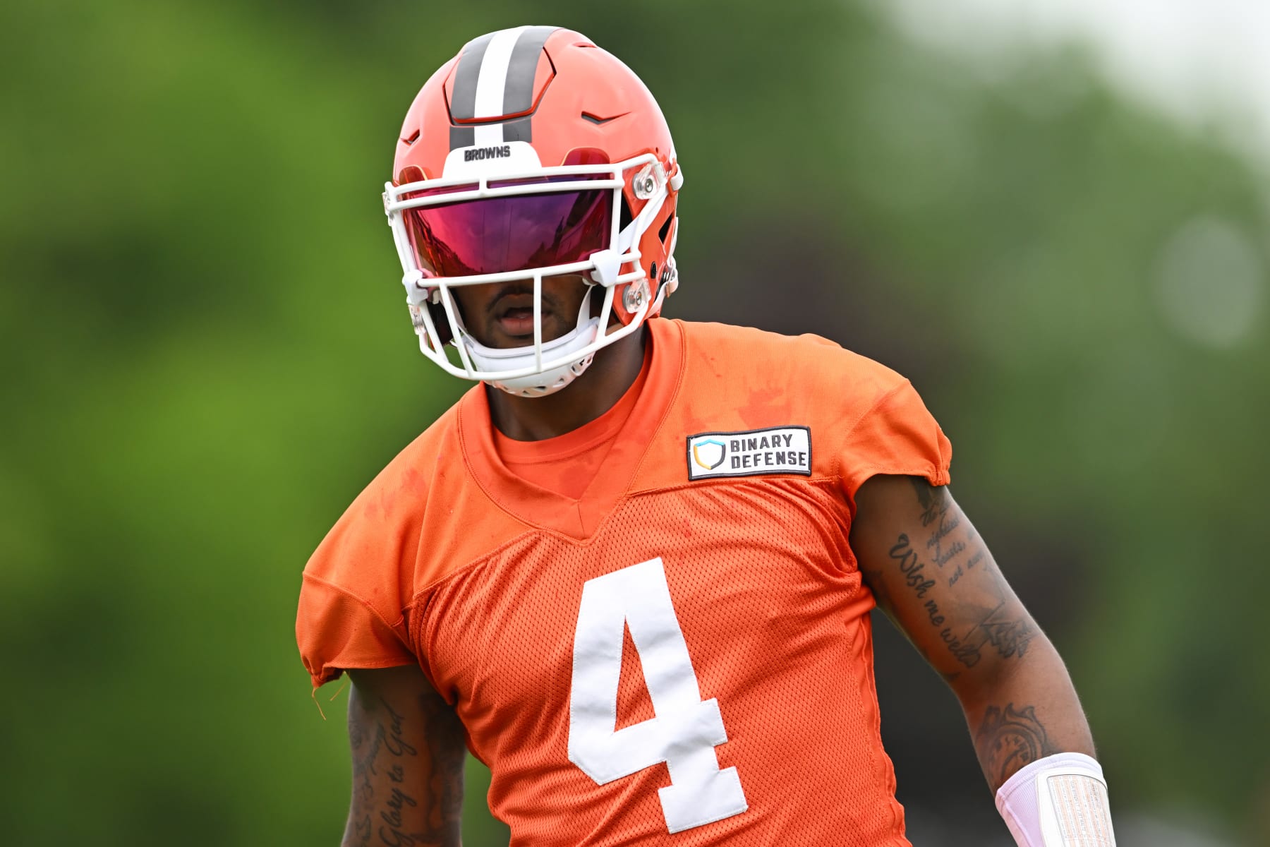 BEREA, OHIO - JUNE 05: Deshaun Watson #4 of the Cleveland Browns looks on during an OTA offseason workout at their CrossCountry Mortgage Campus on June 5, 2024 in Berea, Ohio. (Photo by Nick Cammett/Getty Images)