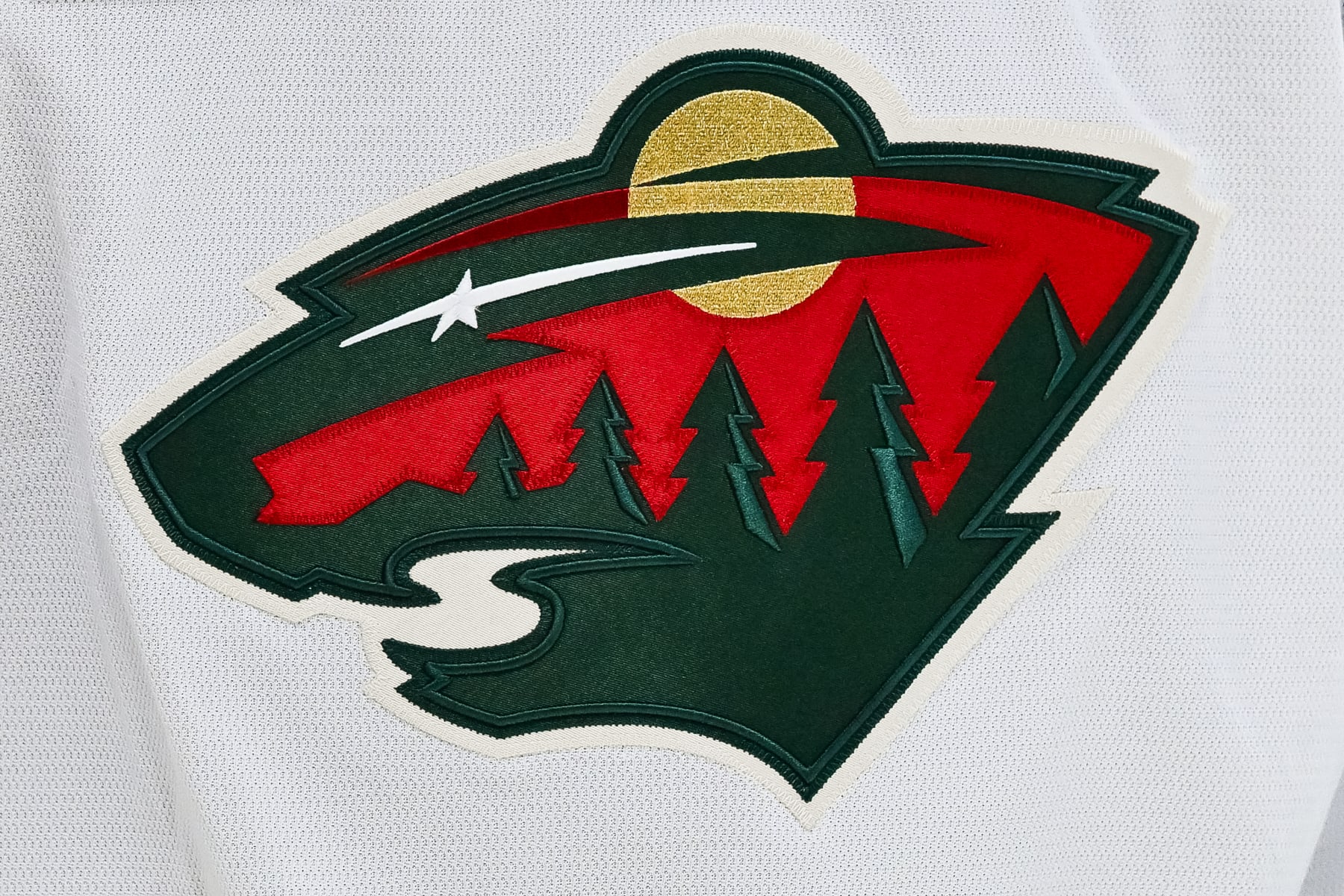 MONTREAL, QC - OCTOBER 17: View of a Minnesota Wild logo on a jersey worn by a member of the team during the Minnesota Wild versus the Montreal Canadiens game on October 17, 2023, at Bell Centre in Montreal, QC (Photo by David Kirouac/Icon Sportswire via Getty Images)