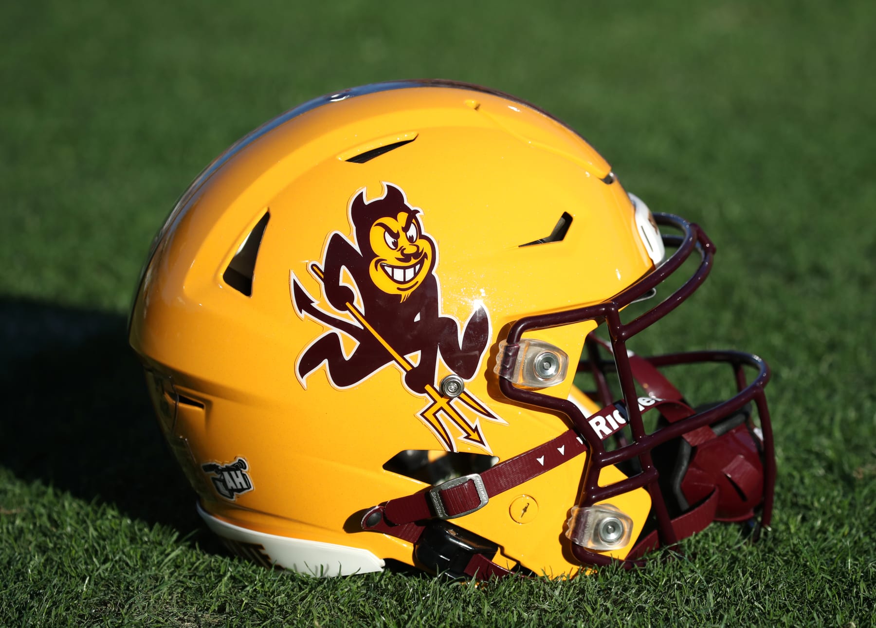 TEMPE, ARIZONA - NOVEMBER 25: A view of the Arizona State University Sun Devils helmet during the University of Arizona Wildcats versus the Arizona State Sun Devils football game at Mountain America Stadium on November 25, 2023 in Tempe, Arizona. (Photo by Bruce Yeung/Getty Images)