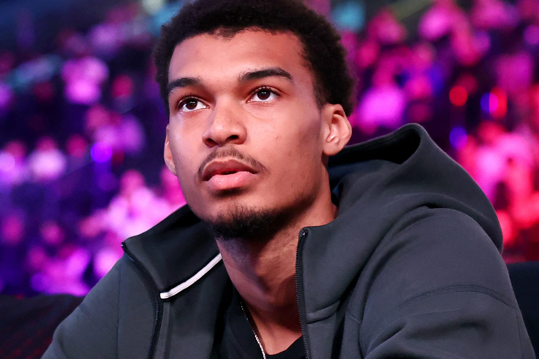 San Antonio Spurs French basketball player Victor Wembanyama attends to watch The Bellator Champions Series event at the Accor Arena in Paris, on May 17, 2024. (Photo by FRANCK FIFE / AFP) (Photo by FRANCK FIFE/AFP via Getty Images)