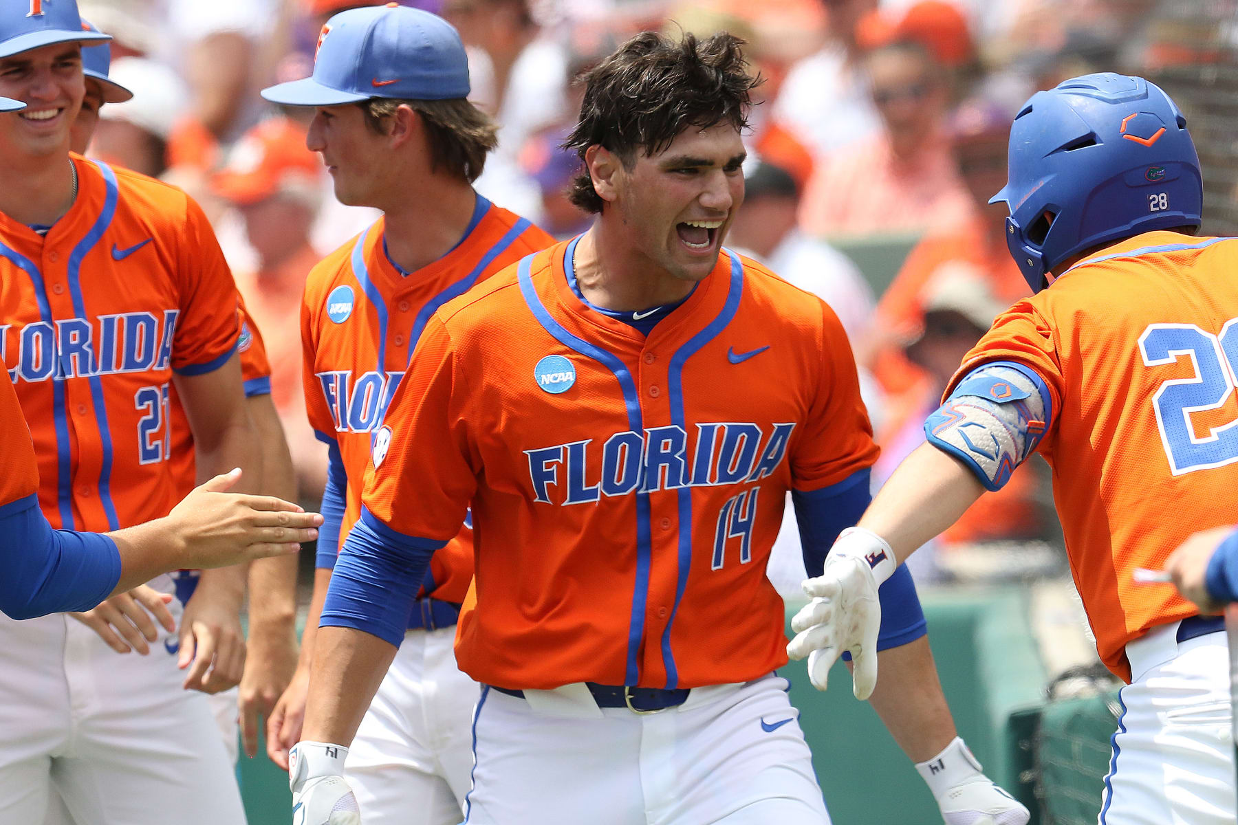 CLEMSON, SC - JUNE 09: Florida Gators pitcher Jac Caglianone (14) during the College D1 Baseball Super Regional game between the Florida Gators and the Clemson Tigers on June 9, 2024 at Doug Kingsmore Stadium in Clemson, S.C. (Photo by John Byrum/Icon Sportswire via Getty Images)