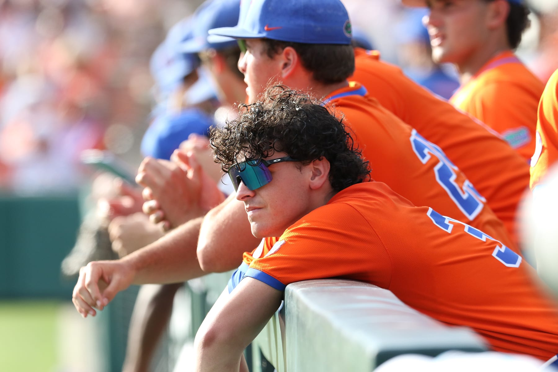 CLEMSON, SC - JUNE 09: Florida Gators out field/infield Ashton Wilson (30) during the College D1 Baseball Super Regional game between the Florida Gators and the Clemson Tigers on June 9, 2024 at Doug Kingsmore Stadium in Clemson, S.C. (Photo by John Byrum/Icon Sportswire via Getty Images)