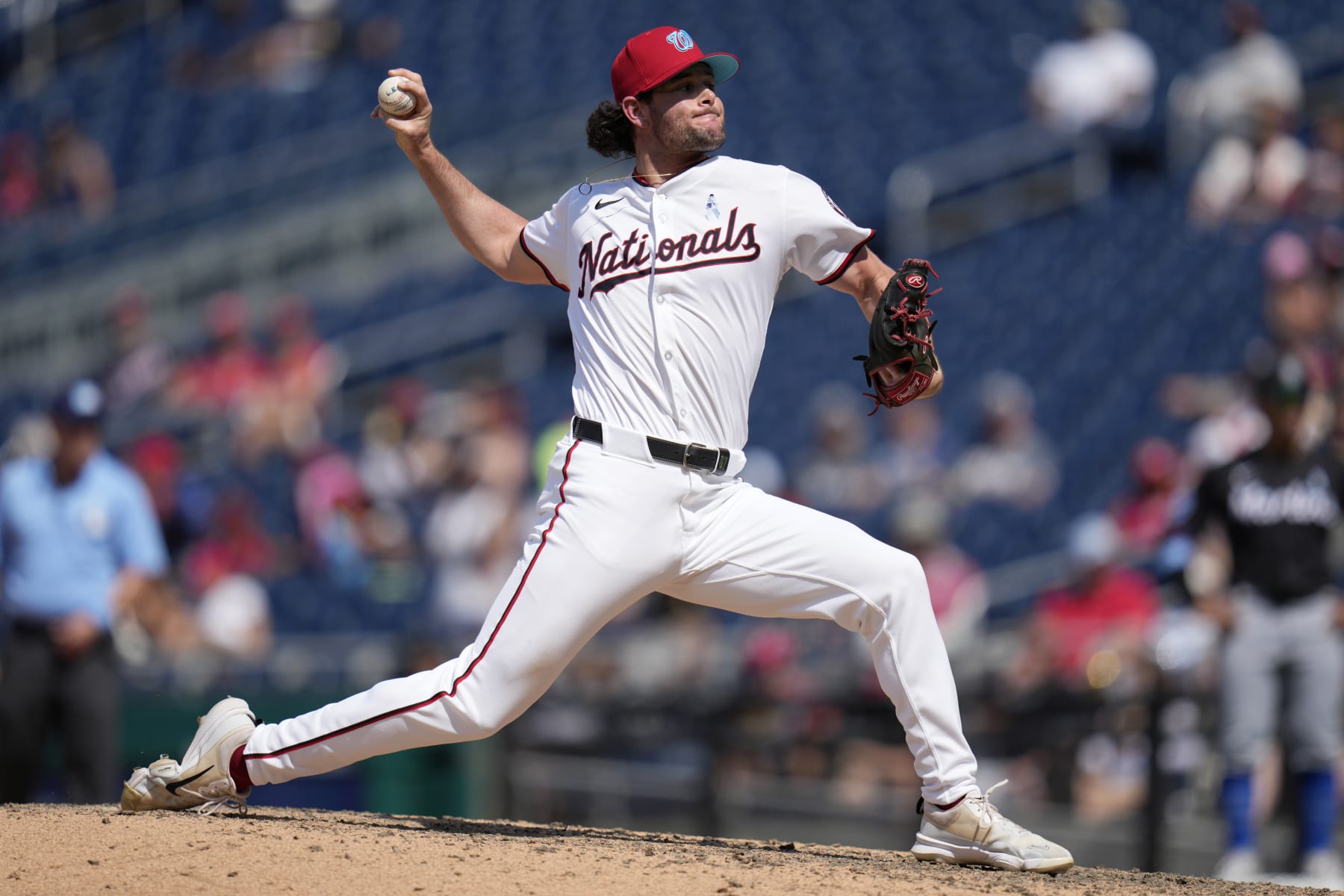 WASHINGTON, DC - JUNE 16: Kyle Finnegan #67 of the Washington Nationals pitches to the Miami Marlins during the ninth inning at Nationals Park on June 16, 2024 in Washington, DC. (Photo by Jess Rapfogel/Getty Images)
