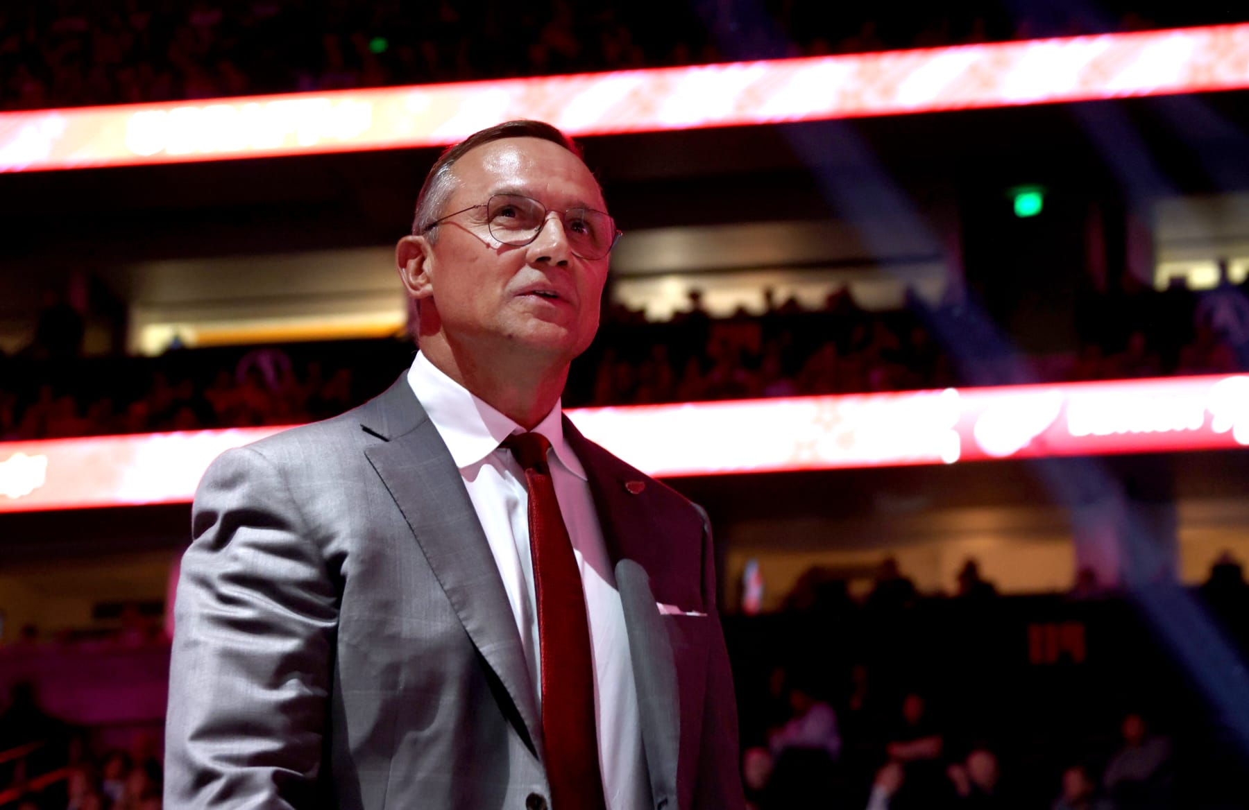 NASHVILLE, TENNESSEE - JUNE 28: General Manager Steve Yzerman of the Detroit Red Wings looks on during the 2023 Upper Deck NHL Draft - Round One at Bridgestone Arena on June 28, 2023 in Nashville, Tennessee. (Photo by Dave Sandford/NHLI via Getty Images)