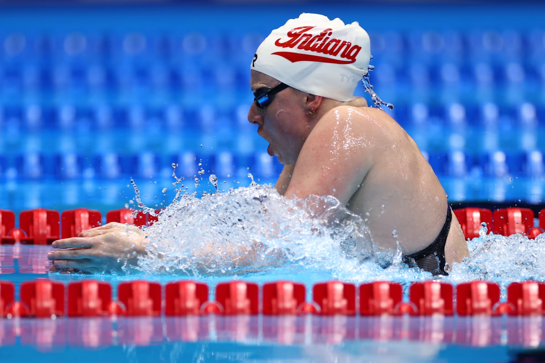 INDIANAPOLIS, INDIANA - JUNE 19: Lilly King of the United States competes in a preliminary heat of the Women's 200m breaststroke on Day Five of the 2024 U.S. Olympic Team Swimming Trials at Lucas Oil Stadium on June 19, 2024 in Indianapolis, Indiana. (Photo by Sarah Stier/Getty Images)