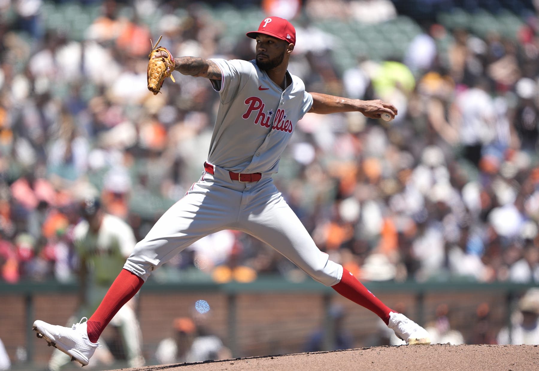 SAN FRANCISCO, CALIFORNIA - MAY 29: Cristopher Sánchez #61 of the Philadelphia Phillies pitches the San Francisco Giants in the bottom of the first inning at Oracle Park on May 29, 2024 in San Francisco, California. (Photo by Thearon W. Henderson/Getty Images)