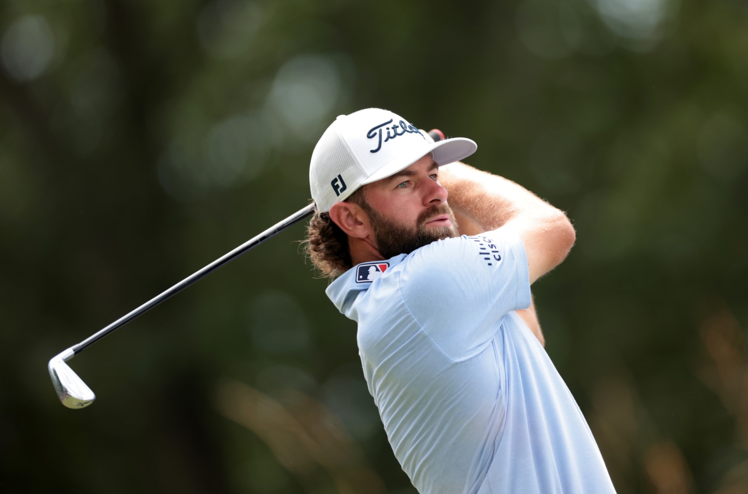CROMWELL, CONNECTICUT - JUNE 22: Cameron Young of the United States plays his shot from the 17th tee during the third round of the Travelers Championship at TPC River Highlands on June 22, 2024 in Cromwell, Connecticut. (Photo by James Gilbert/Getty Images)