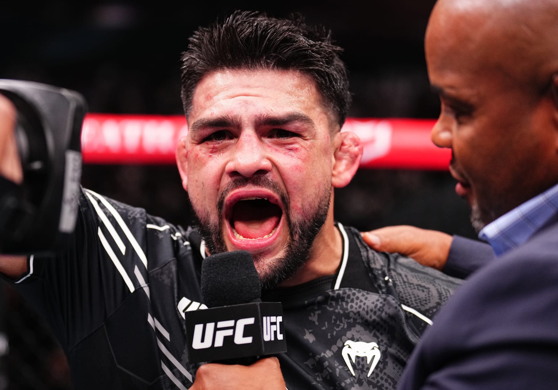 RIYADH, SAUDI ARABIA - JUNE 22: Kelvin Gastelum reacts after his victory against Daniel Rodriguez in a middleweight fight during the UFC Fight Night event at Kingdom Arena on June 22, 2024 in Riyadh, Saudi Arabia. (Photo by Chris Unger/Zuffa LLC via Getty Images)