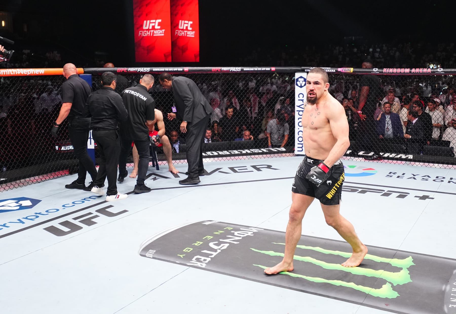 RIYADH, SAUDI ARABIA - JUNE 22: Robert Whittaker of New Zealand reacts after his victory against Ikram Aliskerov of Russia in a middleweight fight during the UFC Fight Night event at Kingdom Arena on June 22, 2024 in Riyadh, Saudi Arabia. (Photo by Chris Unger/Zuffa LLC via Getty Images)