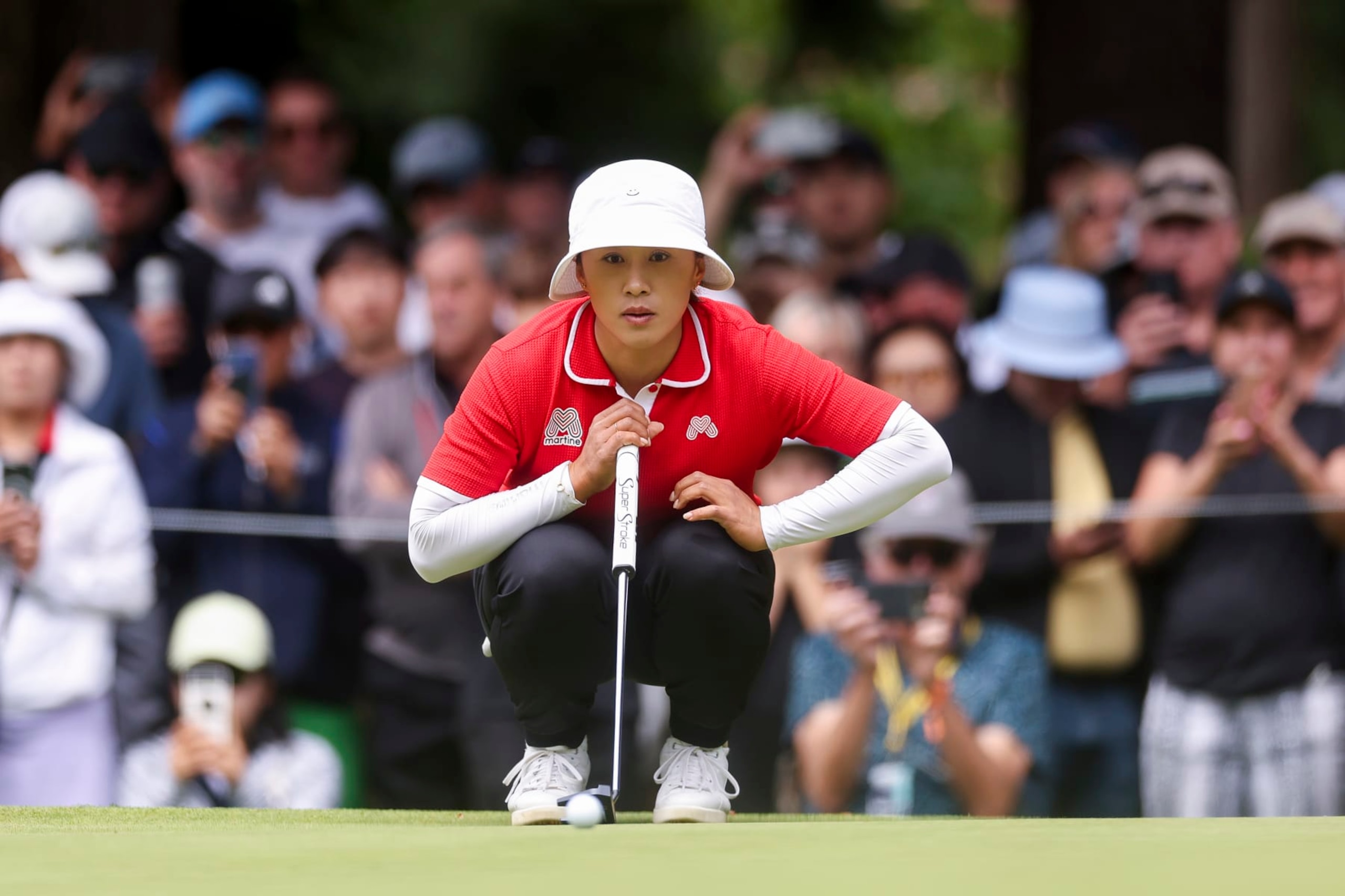 SAMMAMISH, WASHINGTON - JUNE 23: Amy Yang of South Korea looks over a putt on the 13th hole during the final round of the KPMG Women's PGA Championship at Sahalee Country Club on June 23, 2024 in Sammamish, Washington. (Photo by Ezra Shaw/Getty Images)
