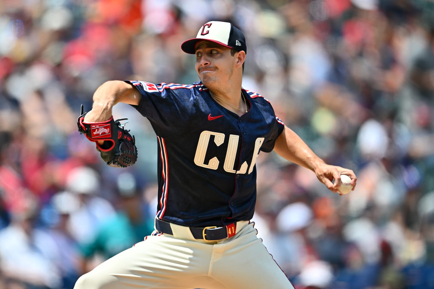 CLEVELAND, OHIO - JUNE 20: Starting pitcher Logan Allen #41 of the Cleveland Guardians pitches during the first inning against the Seattle Mariners at Progressive Field on June 20, 2024 in Cleveland, Ohio. (Photo by Jason Miller/Getty Images)