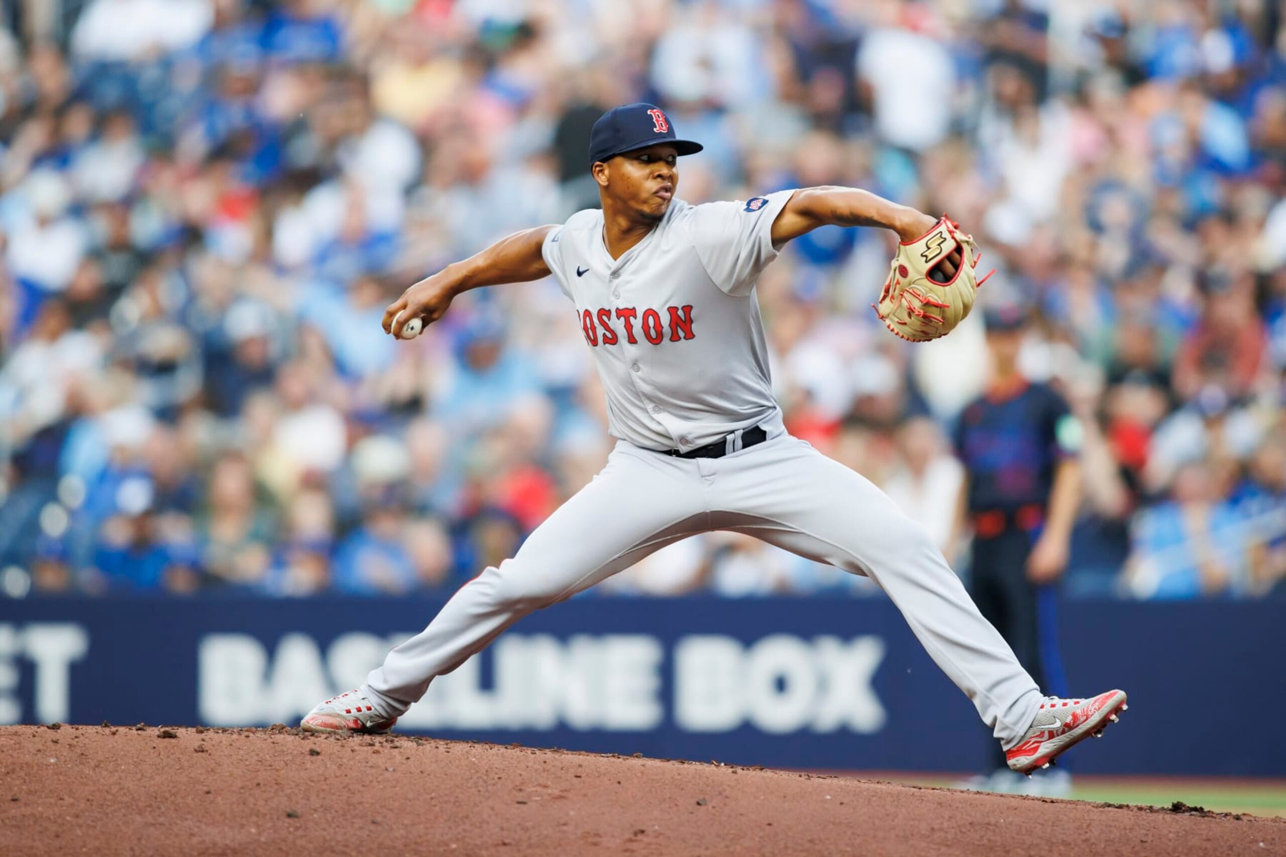 TORONTO, CANADA - JUNE 19: Brayan Bello #66 of the Boston Red Sox pitches in the first inning of their MLB game against the Toronto Blue Jays at Rogers Centre on June 19, 2024 in Toronto, Ontario, Canada. (Photo by Cole Burston/Getty Images)