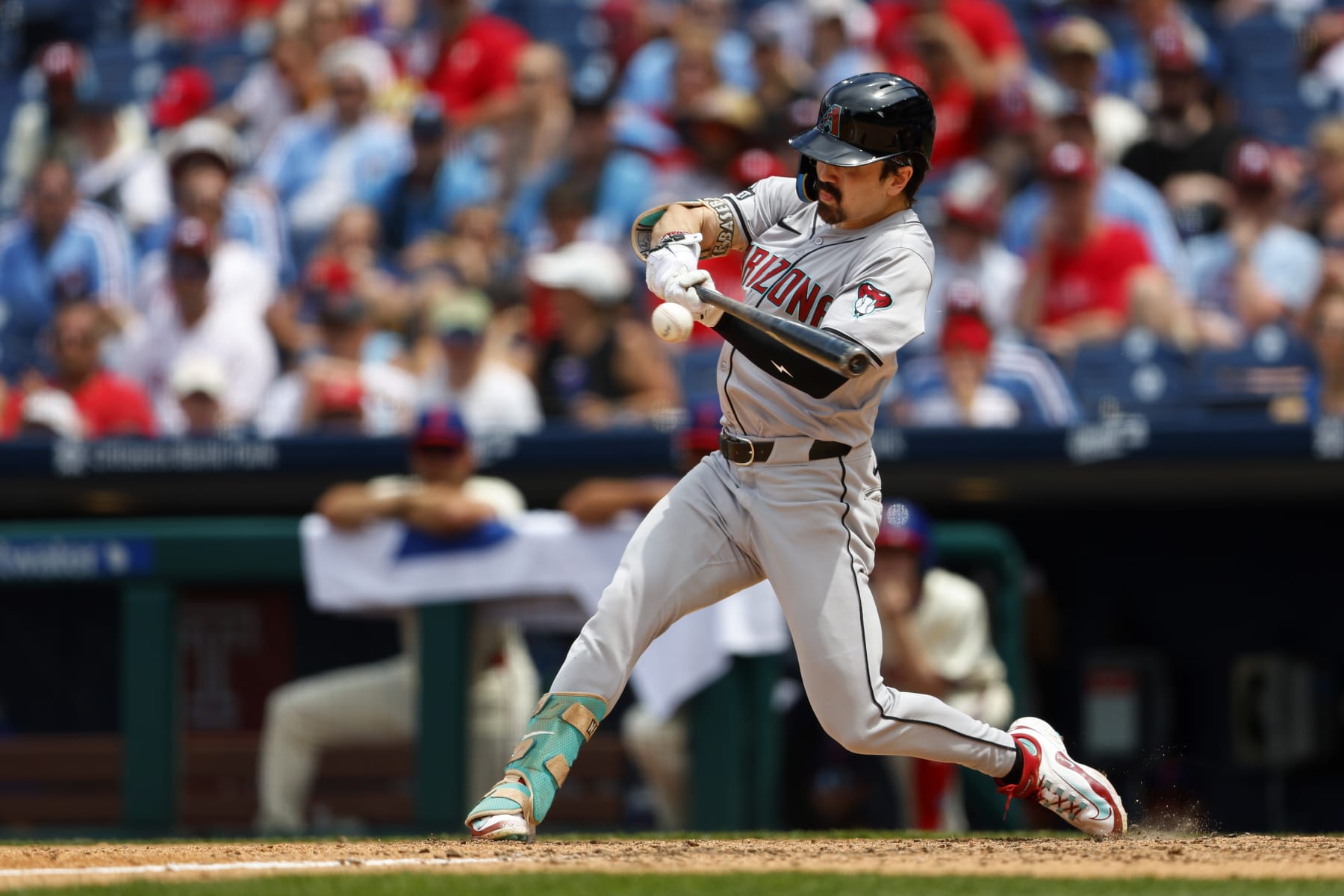 PHILADELPHIA, PENNSYLVANIA - JUNE 23: Corbin Carroll #7 of the Arizona Diamondbacks in action against the Philadelphia Phillies during a game at Citizens Bank Park on June 23, 2024 in Philadelphia, Pennsylvania. (Photo by Rich Schultz/Getty Images)