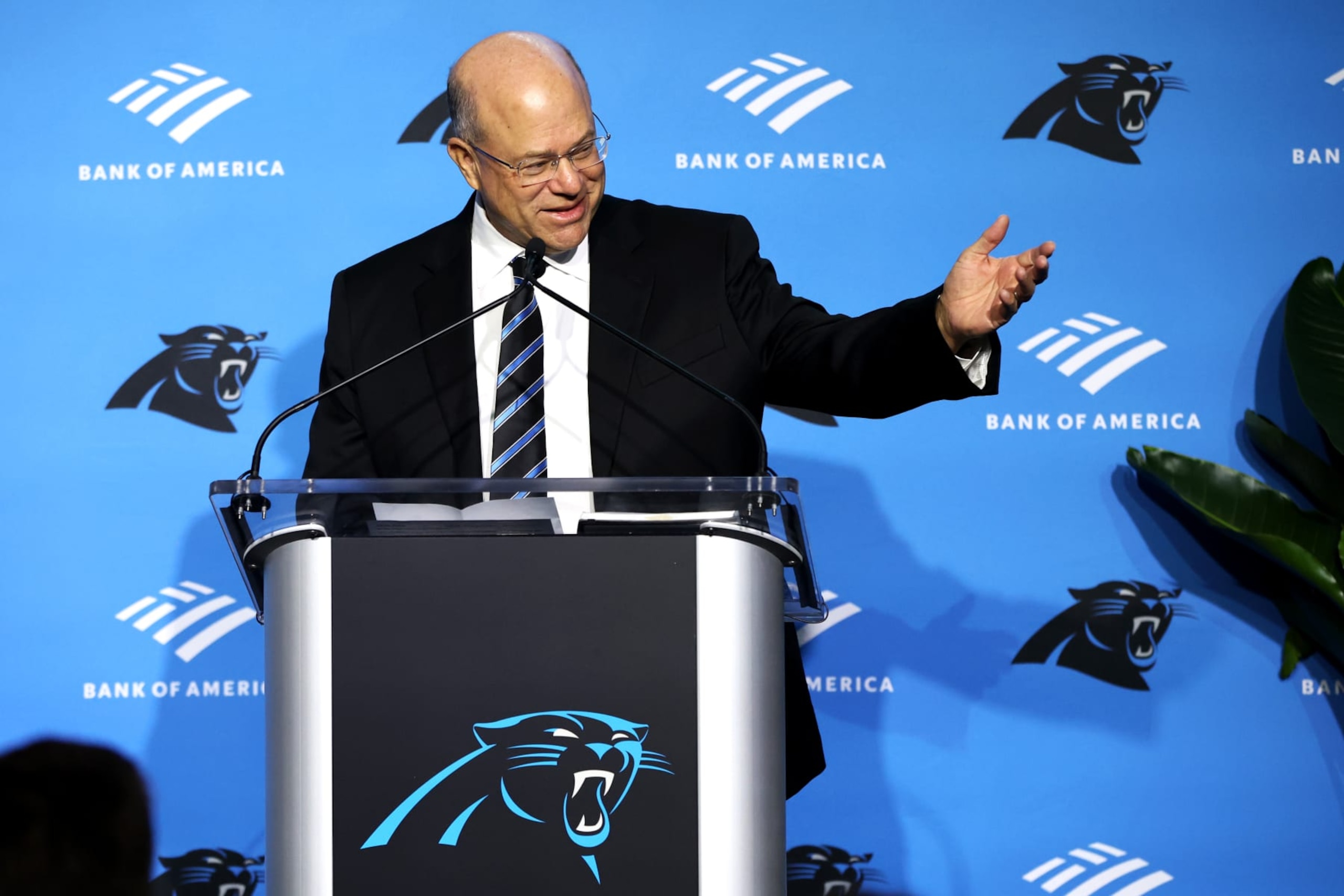 CHARLOTTE, NORTH CAROLINA - FEBRUARY 01: Carolina Panthers Owner David Tepper speaks with the media as the Carolina Panthers introduce Canales as their new Head Coach at Bank of America Stadium on February 01, 2024 in Charlotte, North Carolina. (Photo by David Jensen/Getty Images) CHARLOTTE, NORTH CAROLINA - FEBRUARY 01: Carolina Panthers Owner David Tepper speaks with the media as the Carolina Panthers introduce Canales as their new Head Coach at Bank of America Stadium on February 01, 2024 in Charlotte, North Carolina. (Photo by David Jensen/Getty Images)