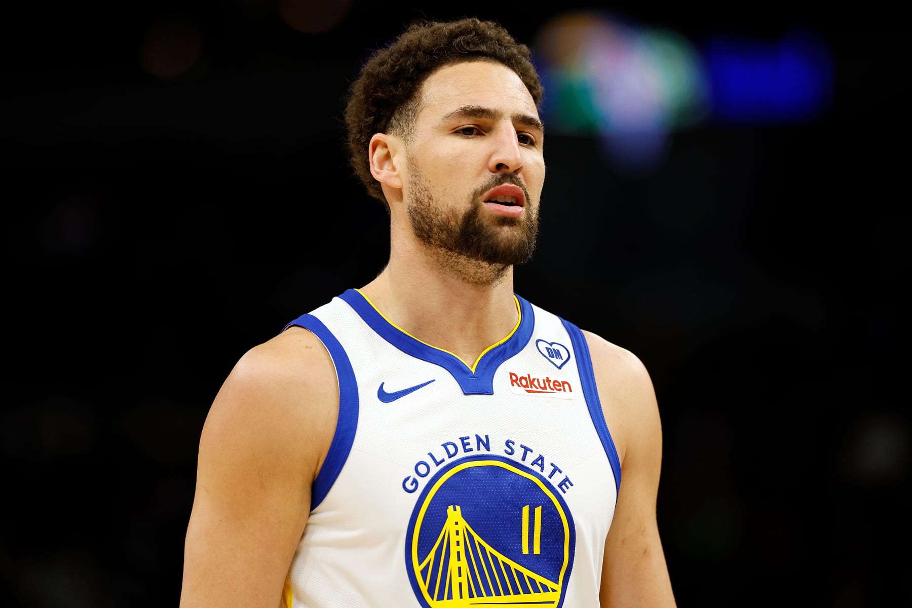 MINNEAPOLIS, MINNESOTA - MARCH 24: Klay Thompson #11 of the Golden State Warriors looks on against the Minnesota Timberwolves in the first quarter at Target Center on March 24, 2024 in Minneapolis, Minnesota. The Timberwolves defeated the Warriors 114-110. NOTE TO USER: User expressly acknowledges and agrees that, by downloading and or using this photograph, User is consenting to the terms and conditions of the Getty Images License Agreement. (Photo by David Berding/Getty Images)