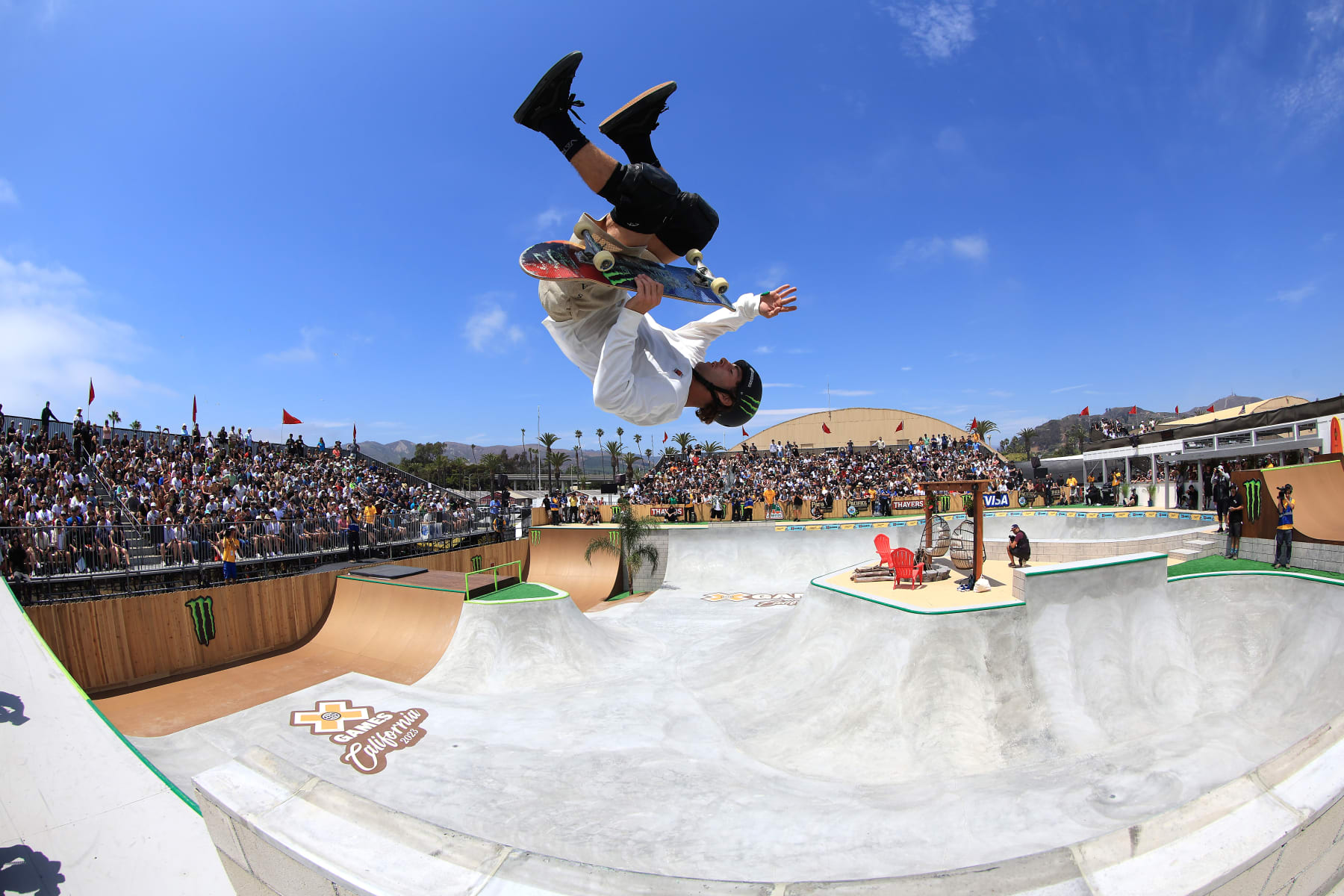 VENTURA, CALIFORNIA - JULY 22: Tom Schaar competes in the Men's Skateboard Park Final during the X Games California 2023 on July 22, 2023 in Ventura, California. (Photo by Sean M. Haffey/Getty Images)
