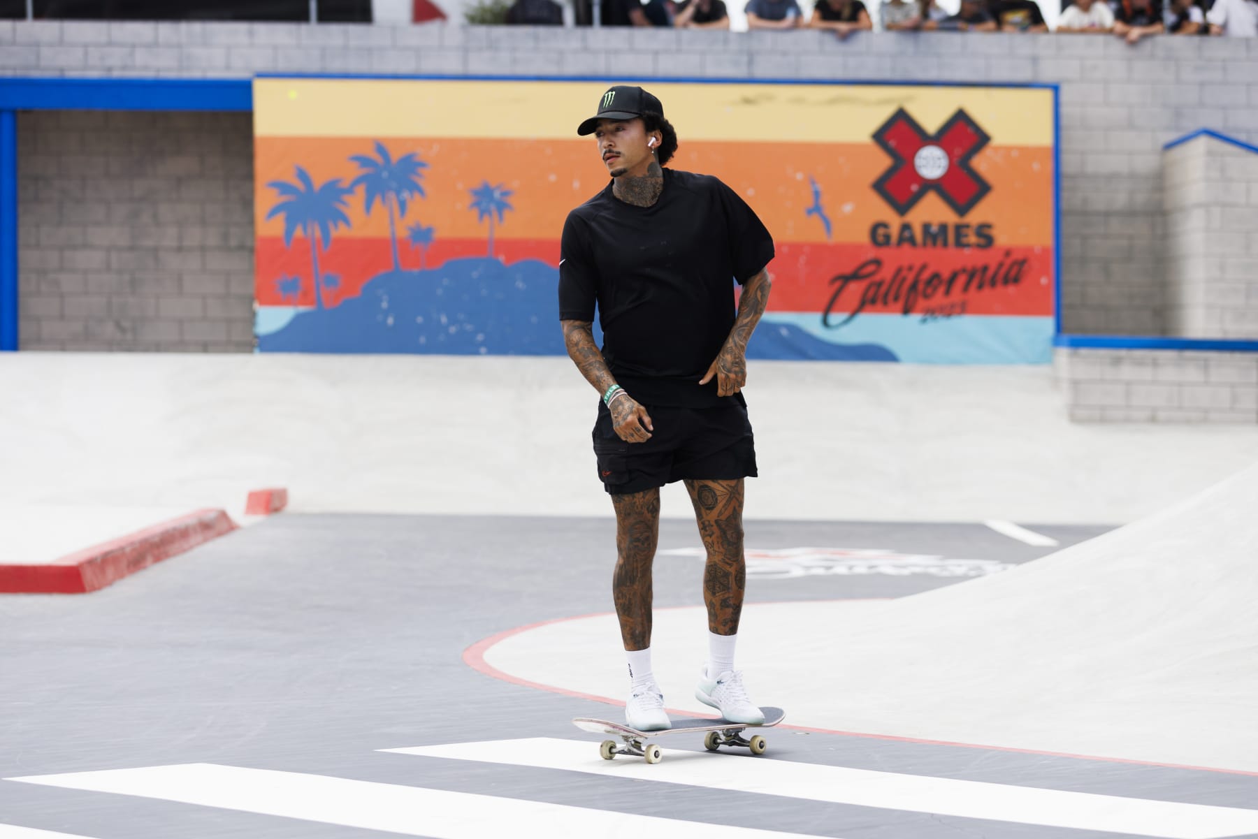 VENTURA, CA - JULY 21: Nyjah Huston competes during Men's Skateboard Street at X Games California on July 21, 2023 at Ventura County Fairgrounds and Event Center in Ventura, CA. (Photo by Ric Tapia/Icon Sportswire via Getty Images)