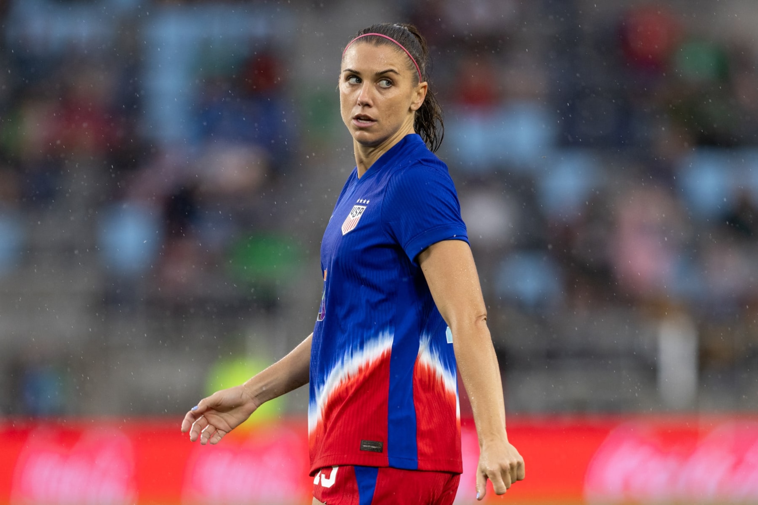 SAINT PAUL, MN - JUNE 04: US Women's National Team forward Alex Morgan (13) looks on during the women's friendly match between the U.S. National team and Korea Republic on June 4th, 2024, at Allianz Field in Saint Paul, MN. (Photo by Bailey Hillesheim/Icon Sportswire via Getty Images) SAINT PAUL, MN - JUNE 04: US Women's National Team forward Alex Morgan (13) looks on during the women's friendly match between the U.S. National team and Korea Republic on June 4th, 2024, at Allianz Field in Saint Paul, MN. (Photo by Bailey Hillesheim/Icon Sportswire via Getty Images)