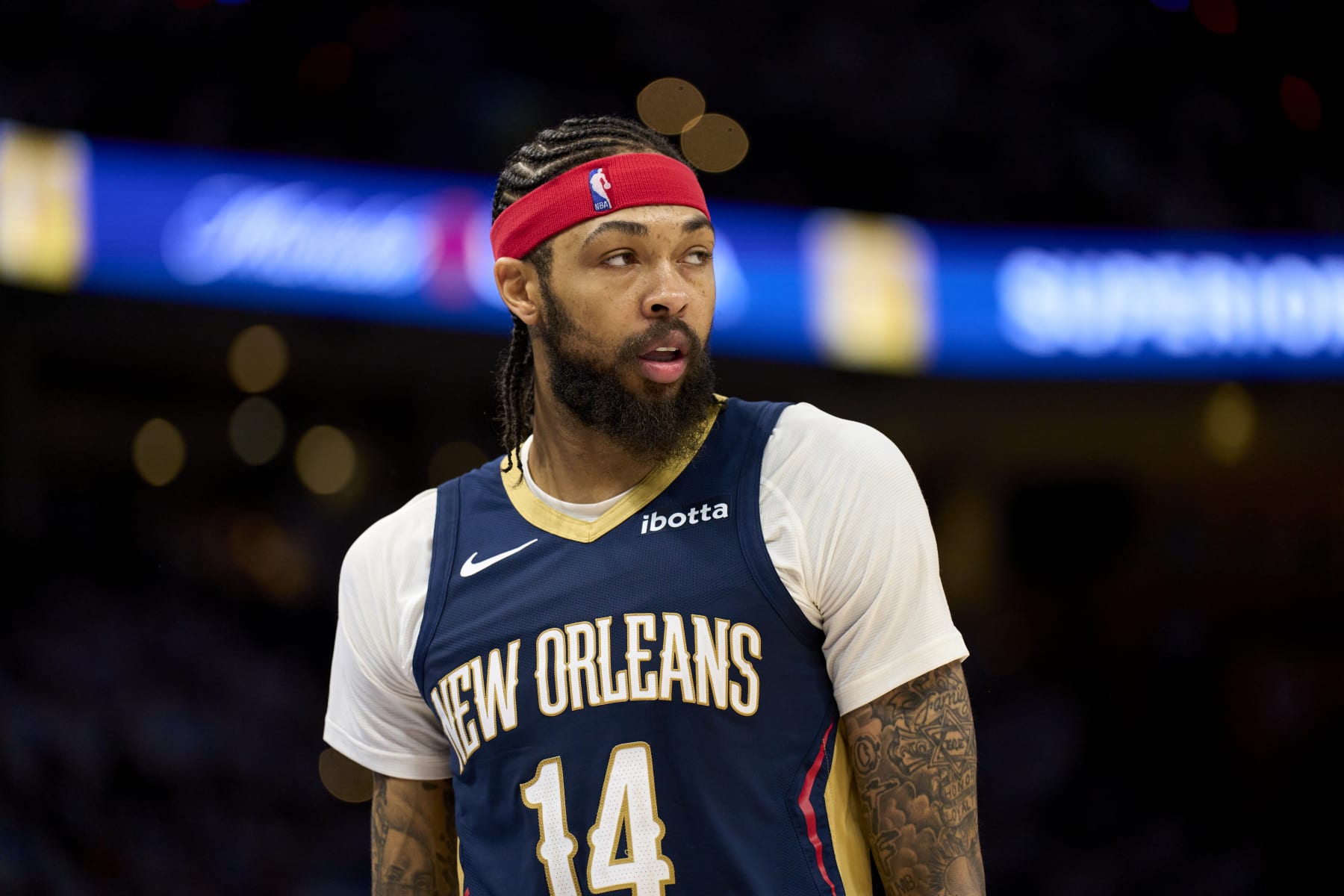 OKLAHOMA CITY, OKLAHOMA - APRIL 21: Brandon Ingram #14 of the New Orleans Pelicans looks on against the Oklahoma City Thunder in game one of the Western Conference First Round Playoffs at the Paycom Center on April 21, 2024 in Oklahoma City, Oklahoma. NOTE TO USER: User expressly acknowledges and agrees that, by downloading and or using this photograph, User is consenting to the terms and conditions of the Getty Images License Agreement.  (Photo by Cooper Neill/Getty Images)