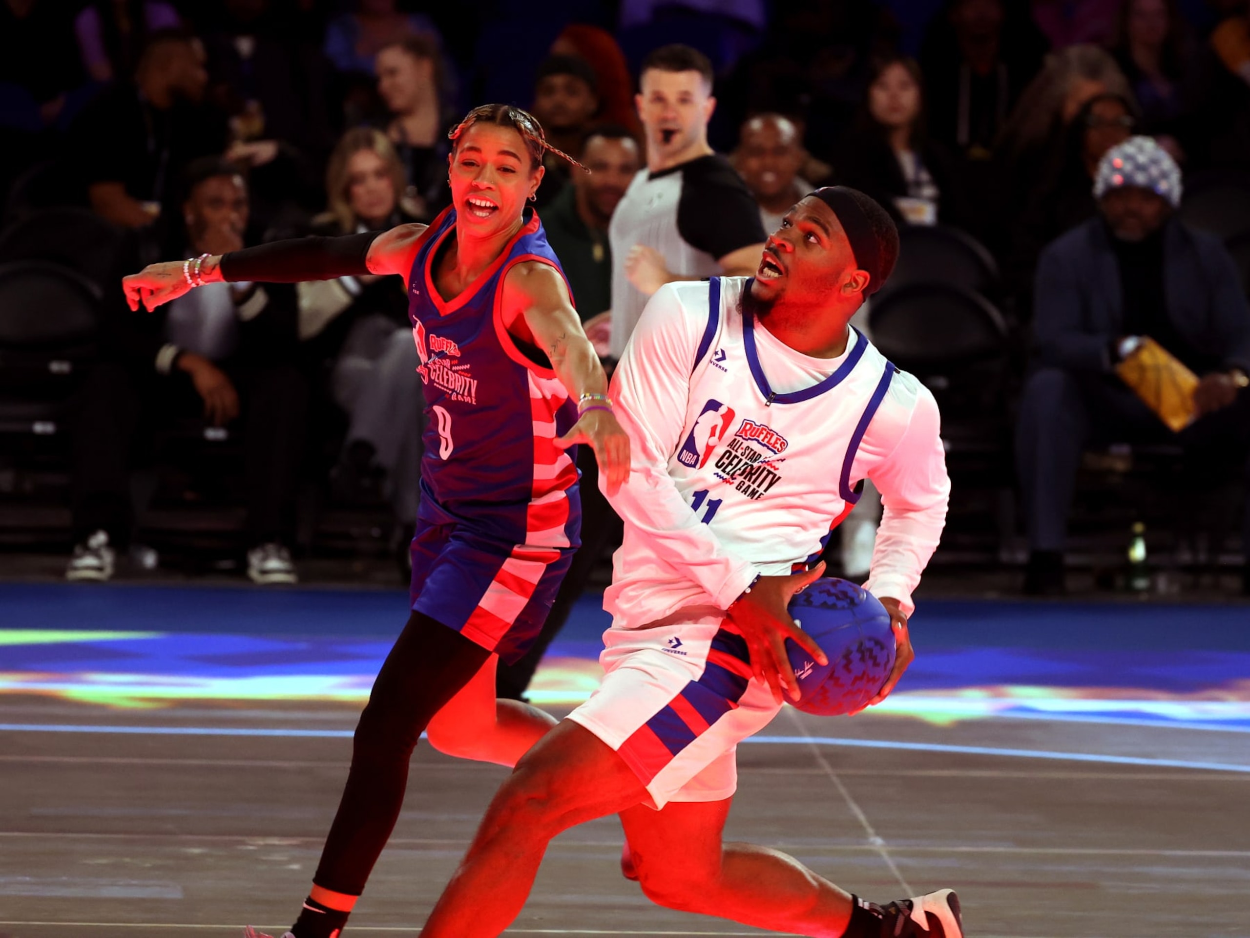 INDIANAPOLIS, IN - FEBRUARY 16: Micah Parsons #11 of Team Shannon drives to the basket during the game during the Ruffles NBA All-Star Celebrity Game as part of NBA All-Star Weekend on Friday, February 16, 2024 at Lucas Oil Stadium in Indianapolis, Indiana. NOTE TO USER: User expressly acknowledges and agrees that, by downloading and/or using this Photograph, user is consenting to the terms and conditions of the Getty Images License Agreement. Mandatory Copyright Notice: Copyright 2024 NBAE (Photo by KeShawn Ennis/NBAE via Getty Images)