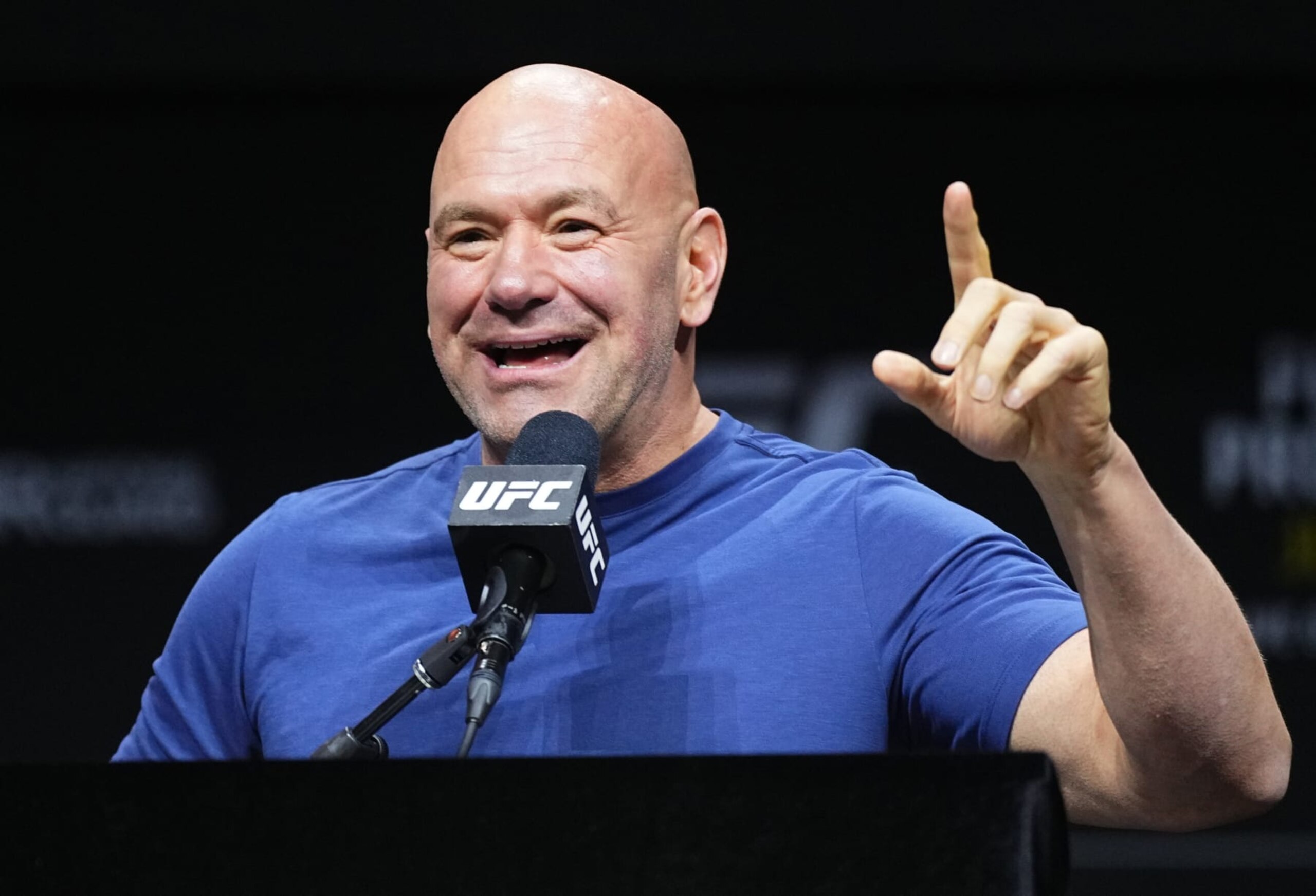 LAS VEGAS, NEVADA - JUNE 27: UFC CEO Dana White is seen on stage during the UFC 303 press conference at T-Mobile Arena on June 27, 2024 in Las Vegas, Nevada. (Photo by Jeff Bottari/Zuffa LLC via Getty Images)