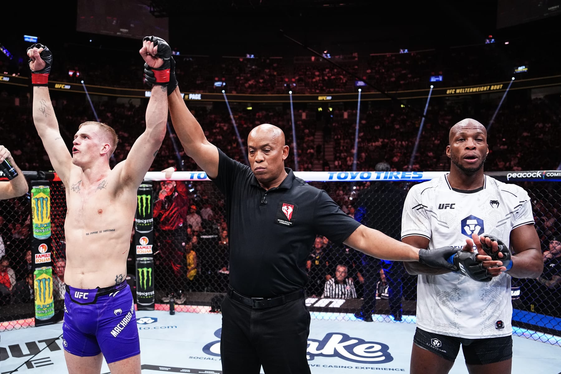 Ian Machado Garry reacts to his victory over Michael Page.