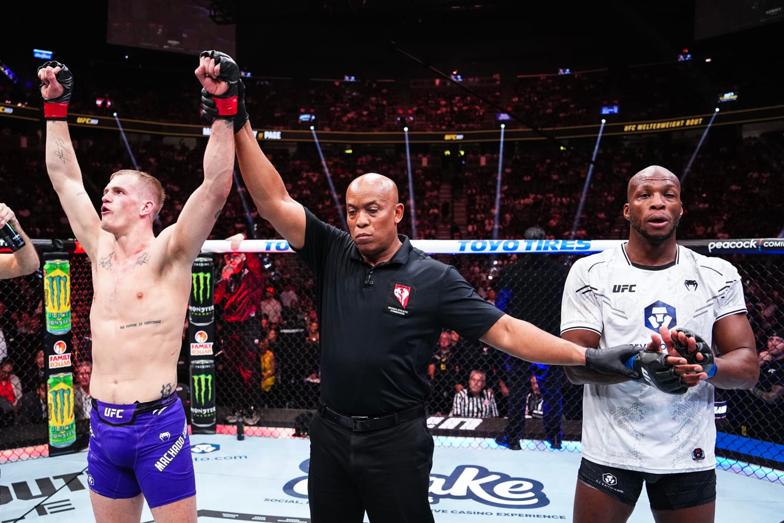 Ian Machado Garry reacts to his victory over Michael Page. Ian Machado Garry reacts to his victory over Michael Page.