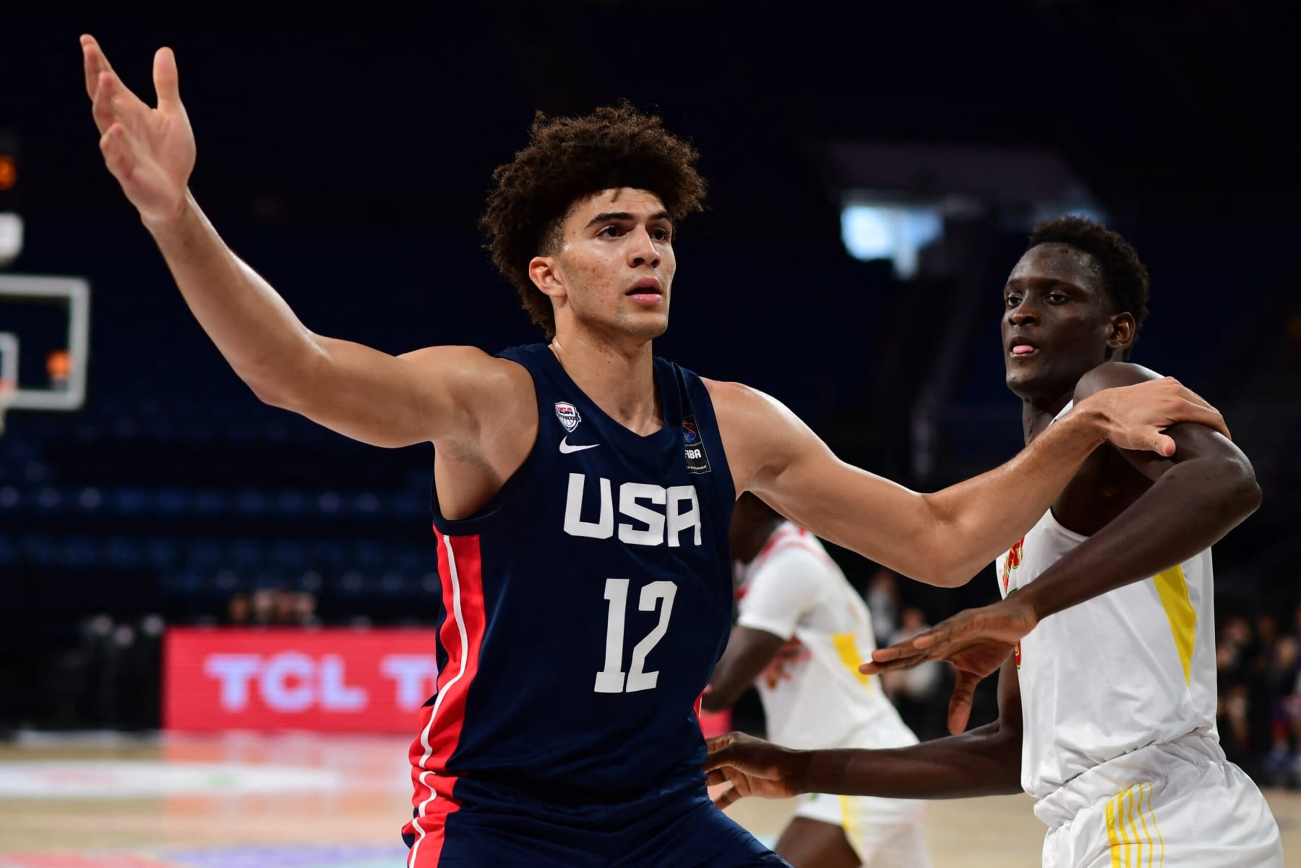Cameron Boozer, #12 of the United States of America (USA) in action during the FIBA U17 Basketball World Cup - Turkiye 2024 Group B match between Guinea and the United States of America (USA) at Sinan Erdem Dome in Istanbul, Turkey on June 30, 2024. (Photo by Altan Gocher / Hans Lucas / Hans Lucas via AFP) (Photo by ALTAN GOCHER/Hans Lucas/AFP via Getty Images) Cameron Boozer, #12 of the United States of America (USA) in action during the FIBA U17 Basketball World Cup - Turkiye 2024 Group B match between Guinea and the United States of America (USA) at Sinan Erdem Dome in Istanbul, Turkey on June 30, 2024. (Photo by Altan Gocher / Hans Lucas / Hans Lucas via AFP) (Photo by ALTAN GOCHER/Hans Lucas/AFP via Getty Images)